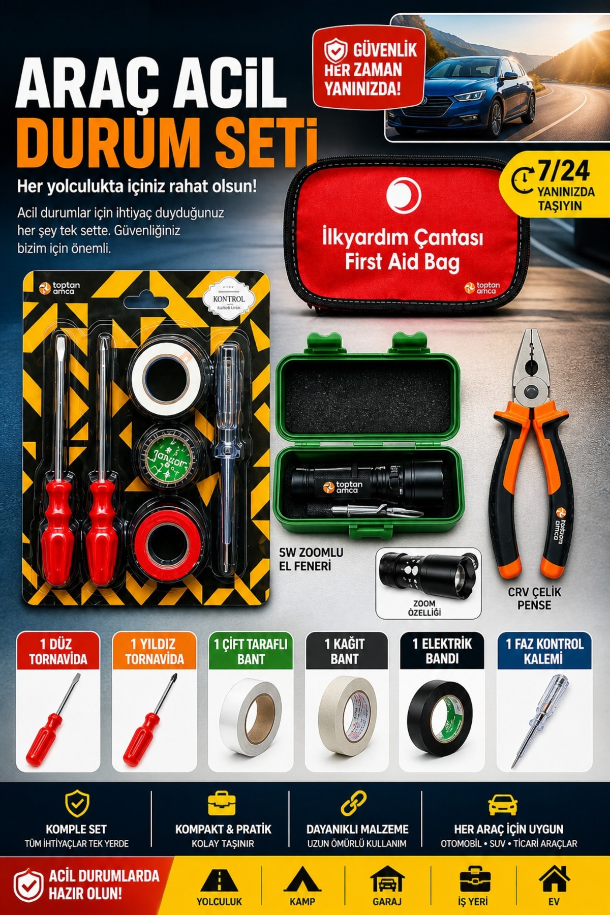 グッズセット Toptancı Amca ZOOMLU KAPAKLI FENERLİ TRAFİK SETİ ZORUNLU ARAÇ SETİ
