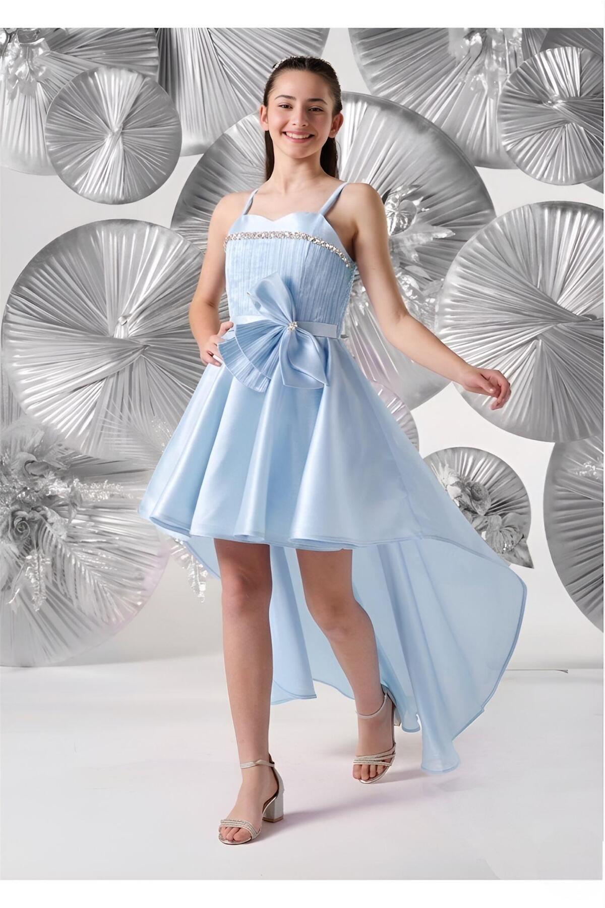 Graduation Dress Girl Girl Strap Tail Bow Detailed Evening Dress_mnvs994