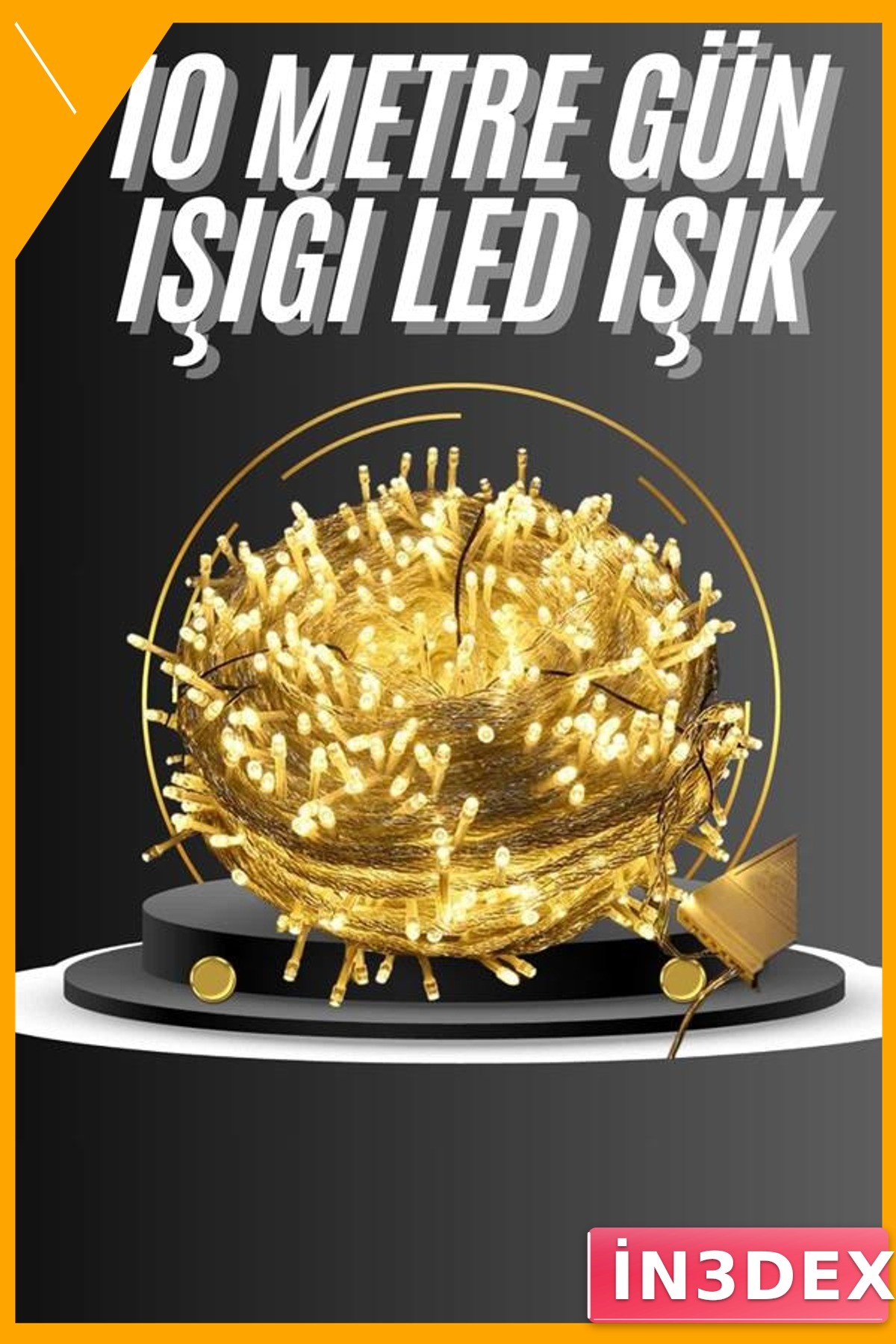 10 Metre Günışığı Led Şerit Işık Fişli Sarı Ton 3 Modlu Dekoratif Aydınlatma