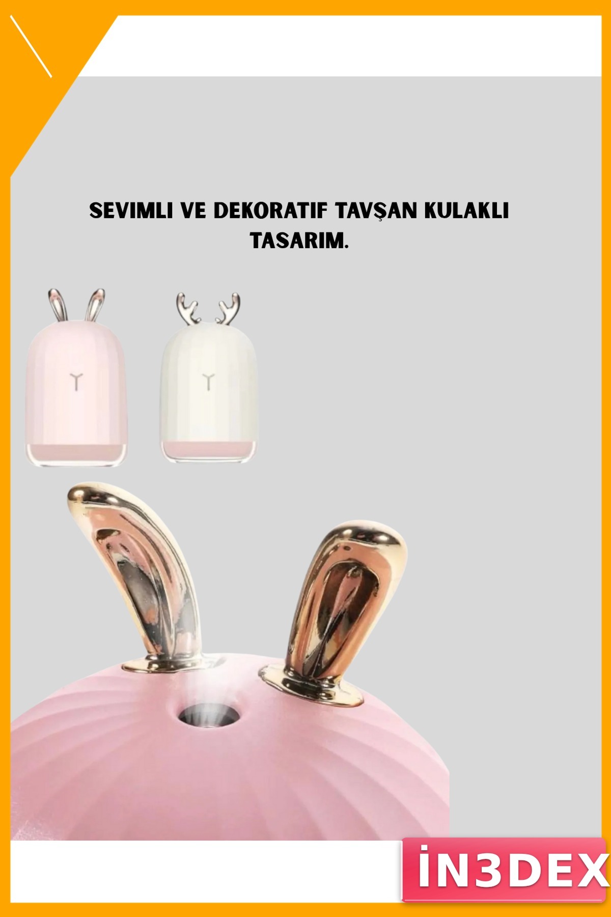 Ultrasonik Hava Nemlendirici 200 ml Aroma Difüzör LED Işıklı Sessiz Tavşan Kulaklı