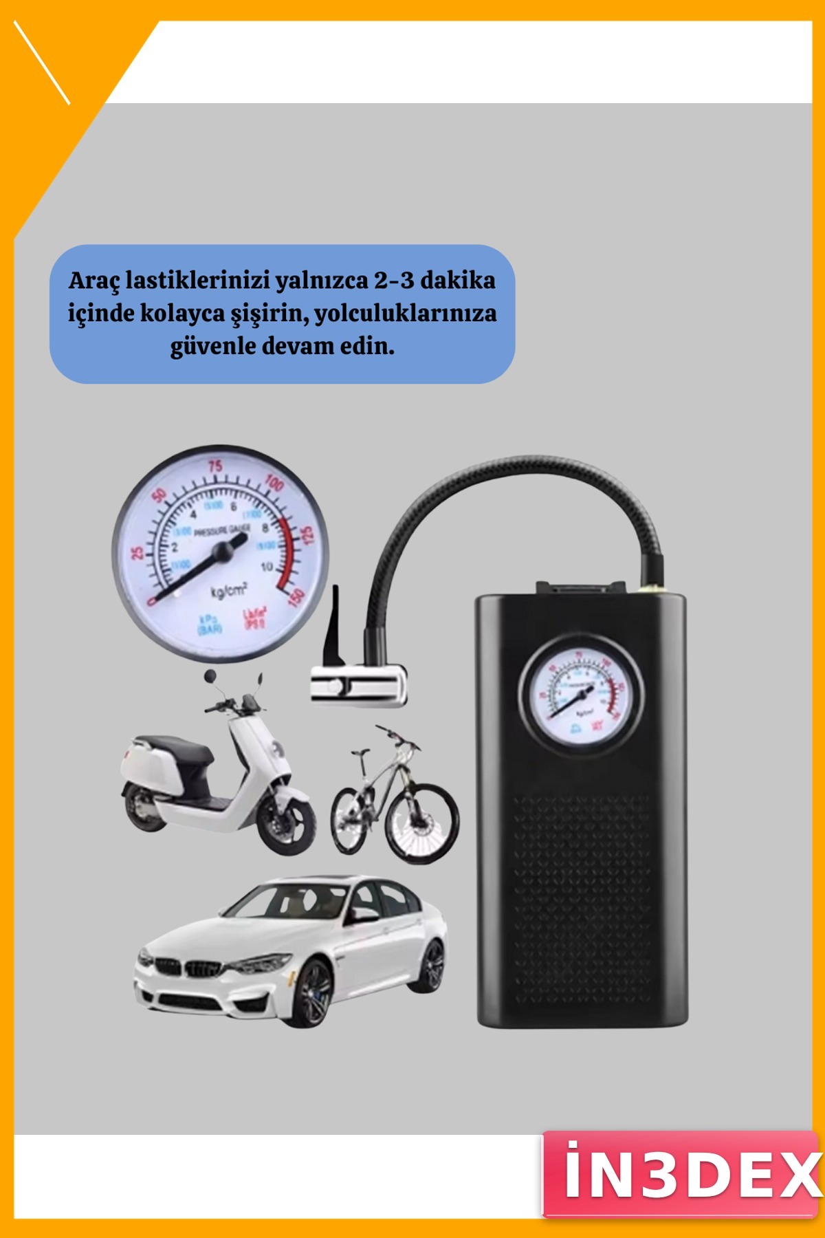 Taşınabilir Elektrikli Hava Kompresörü 3000 mAh Akülü Lastik Pompası
