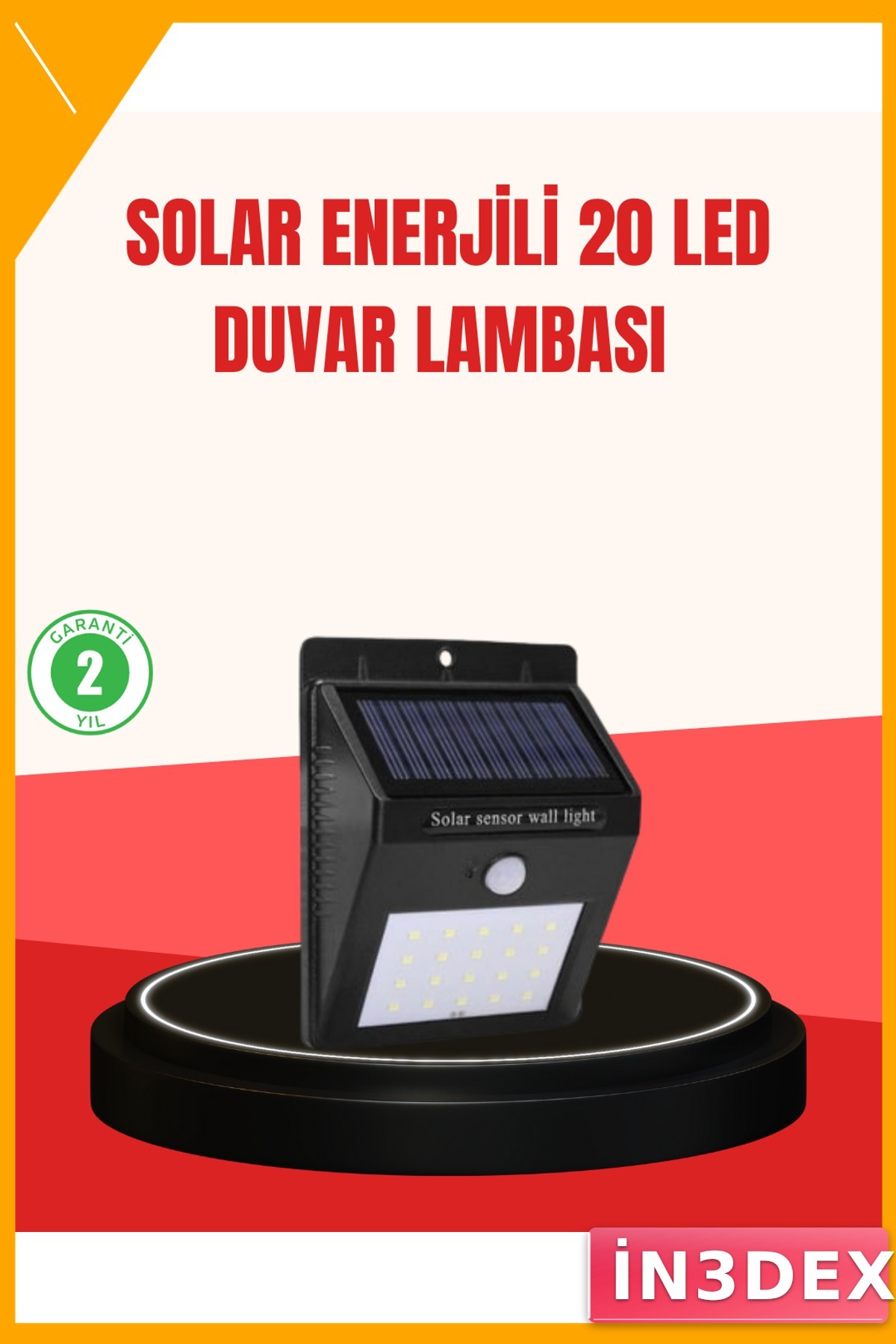 Solar Hareket Sensörlü LED Duvar Lambası 4 Mod