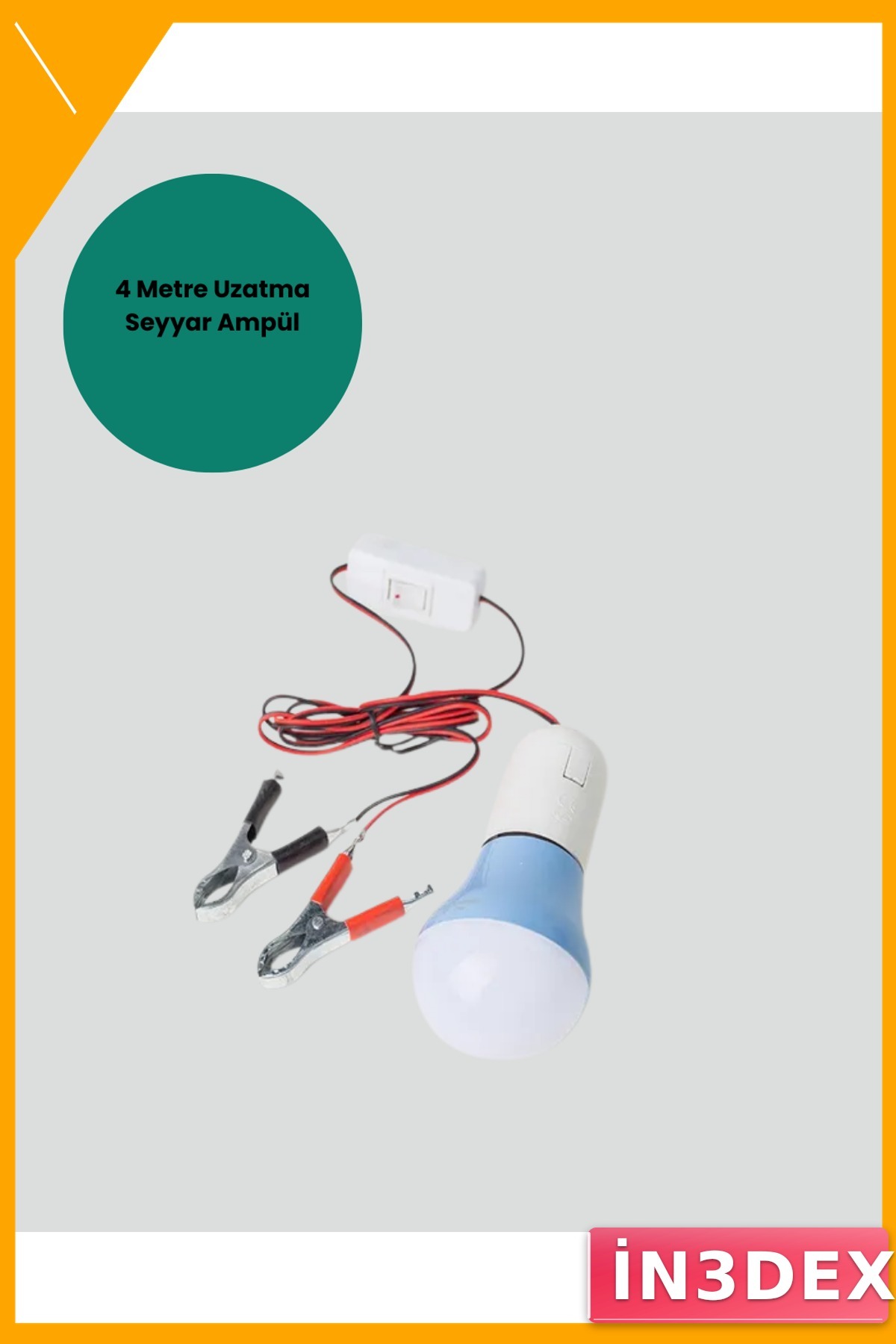 Taşınabilir 12V LED Ampul Timsah Kıskaçlı Akü Bağlantılı Aydınlatma