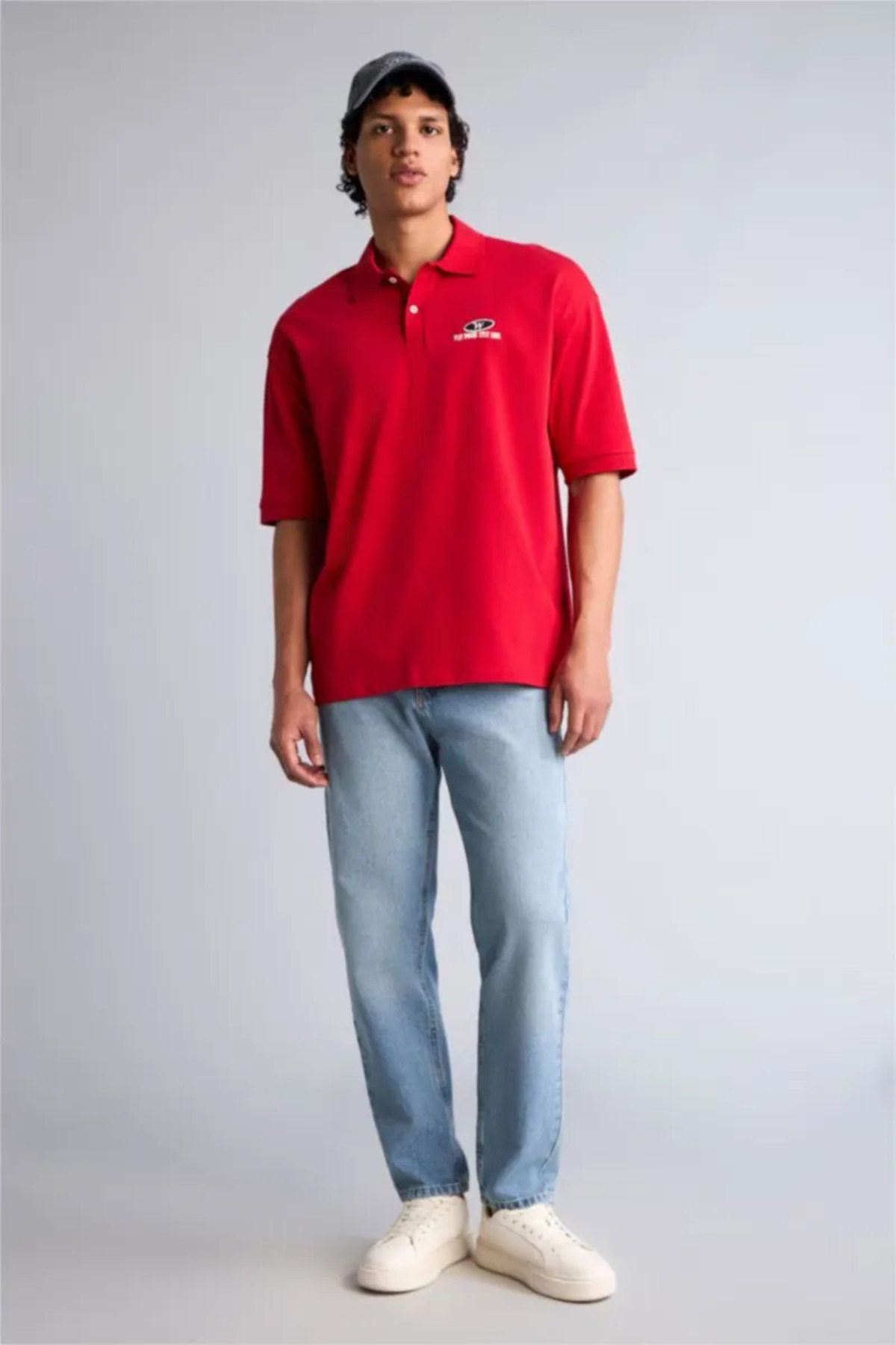 Defacto 100% Cotton Loose Fit Printed Short Sleeve Polo T-Shirt G5661Ax26Sm