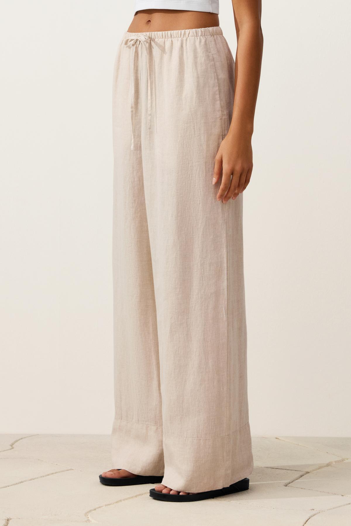 100% linen straight leg trousers