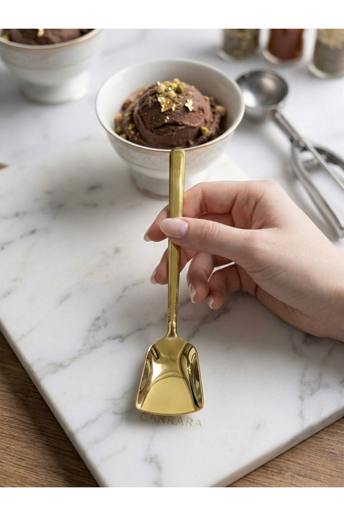 Gold Ice Cream Spoon 2.5 mm Extra Thick Stainless Steel 6 PCS