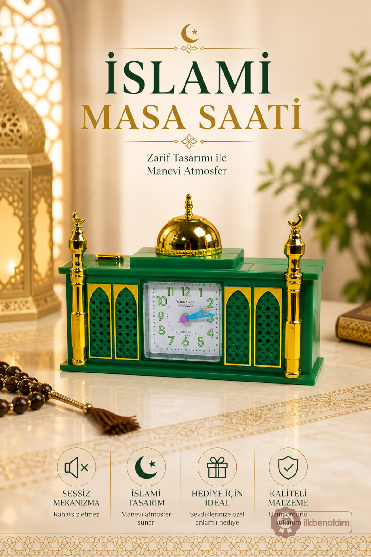 Large Size Athan Reciting Mosque Table Clock, Analog Islamic Decorative Clock with Prayer Time, Gift Table Top Clock