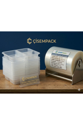 Bilenler Profesyonel Yemek Paketleme Seti - 265mm Film & 3 Bölmeli Plastik PP...
