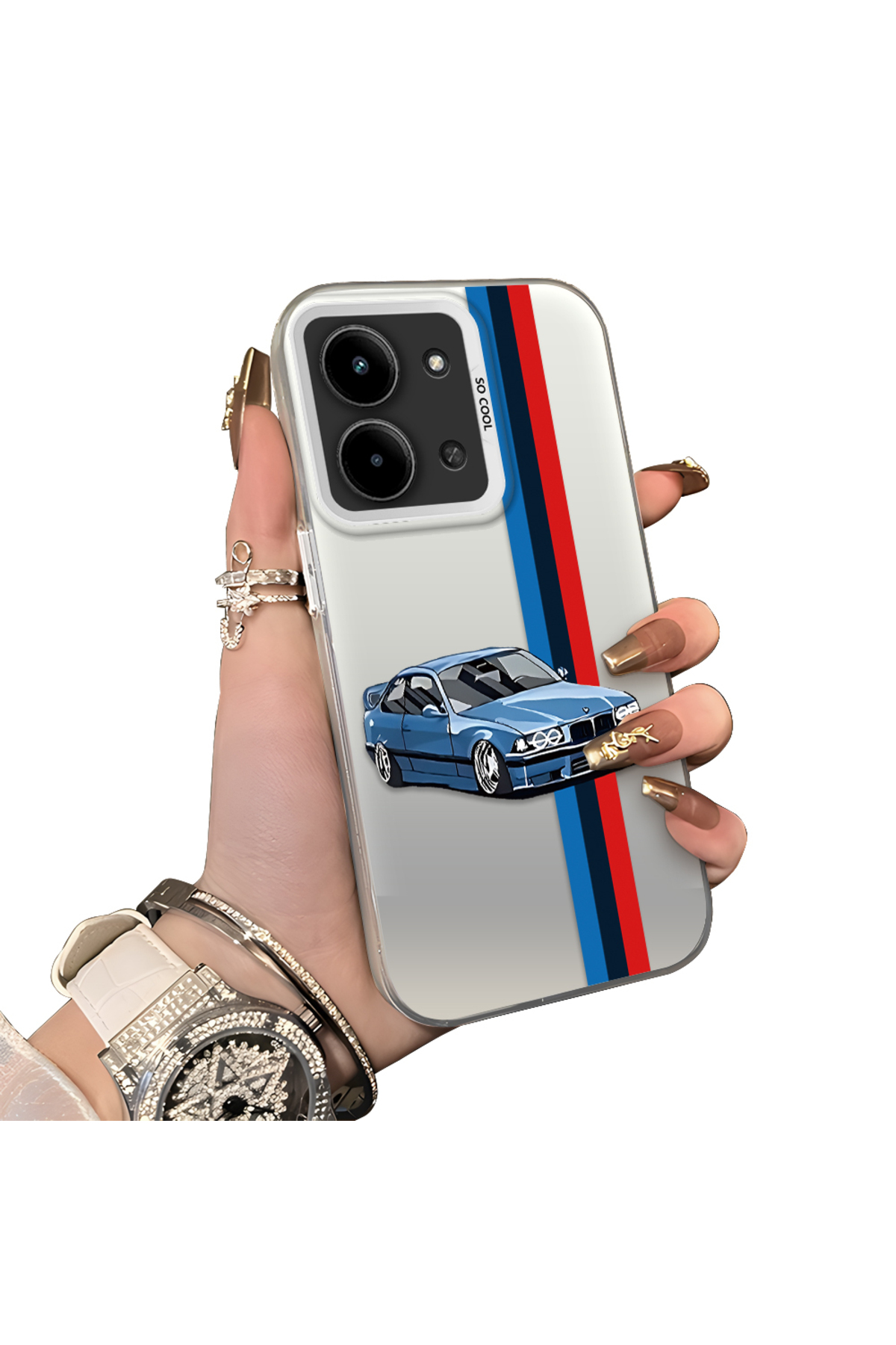 Redmi 15c 5G Compatible Silicone Edge Hard Rear Anti Fall Phone Case with BMW Pattern