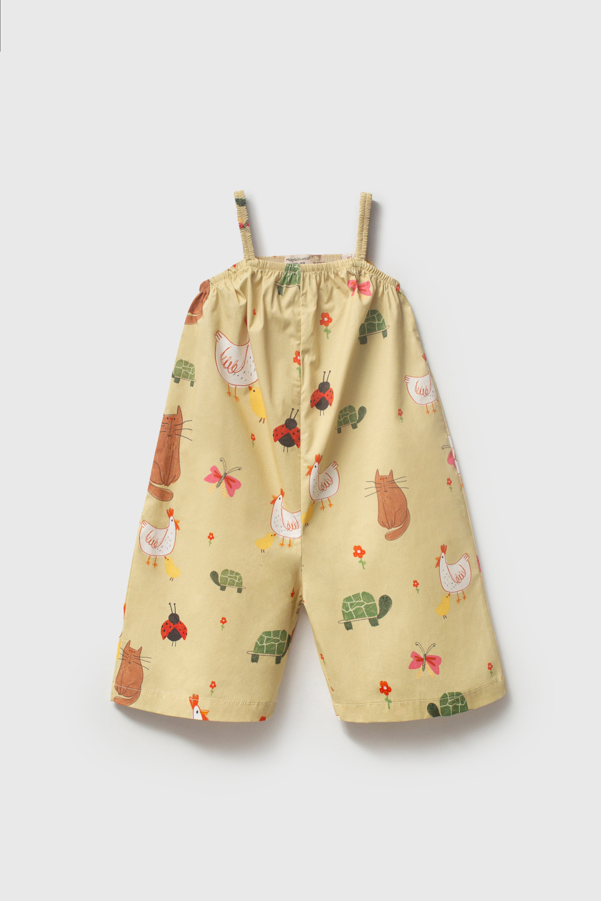 100% Cotton Girls Summer Yellow Jumpsuit Dungarees with Little Farm Pattern