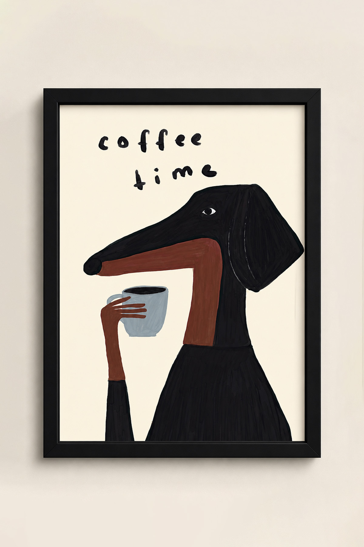 Kahve ve Köpek Poster Mizahi Modern Tablo Duvar Dekoru Çerçevesiz