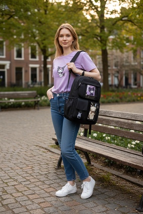 Mox Bags Kawaii Kore Tarzı Okul Çantası + Beslenme Çantası Aksesuarlı Kız Çoc...