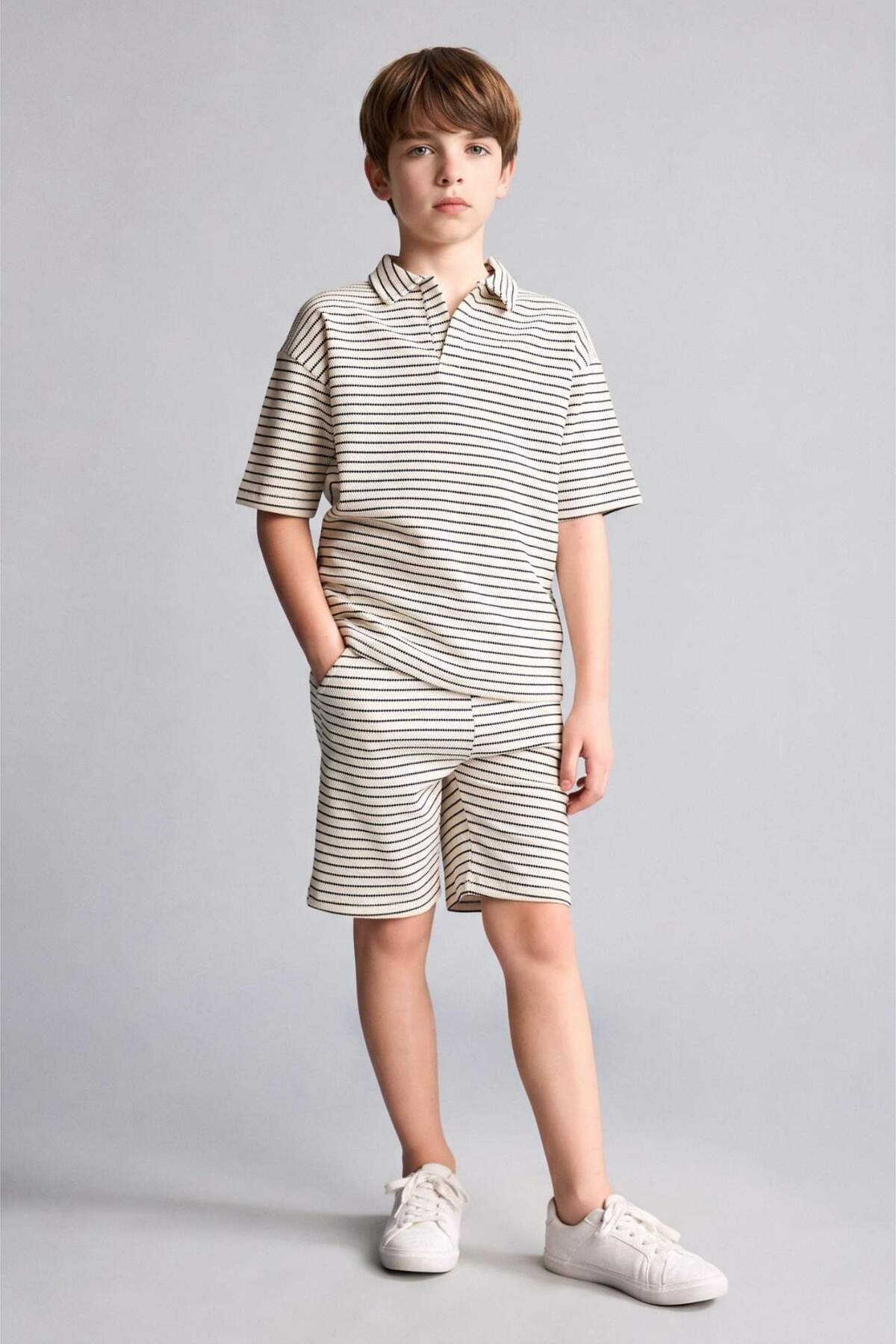 Defacto 2-Piece Striped Shorts T-Shirt Set for Boys H7898A826Hs