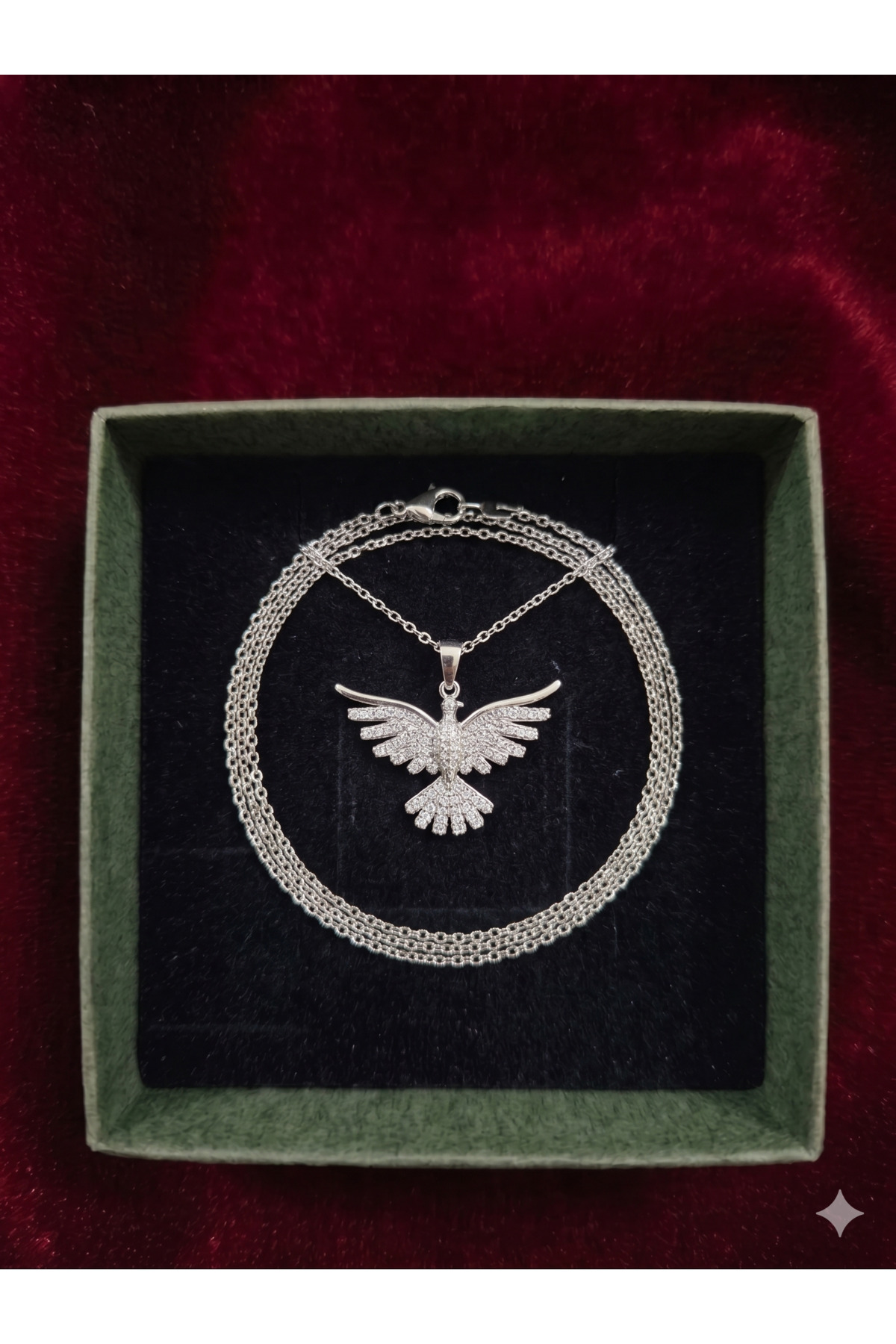 Gümüş Rengi Zirkon Taşlı Anka Kuşu Çelik Kolye 2