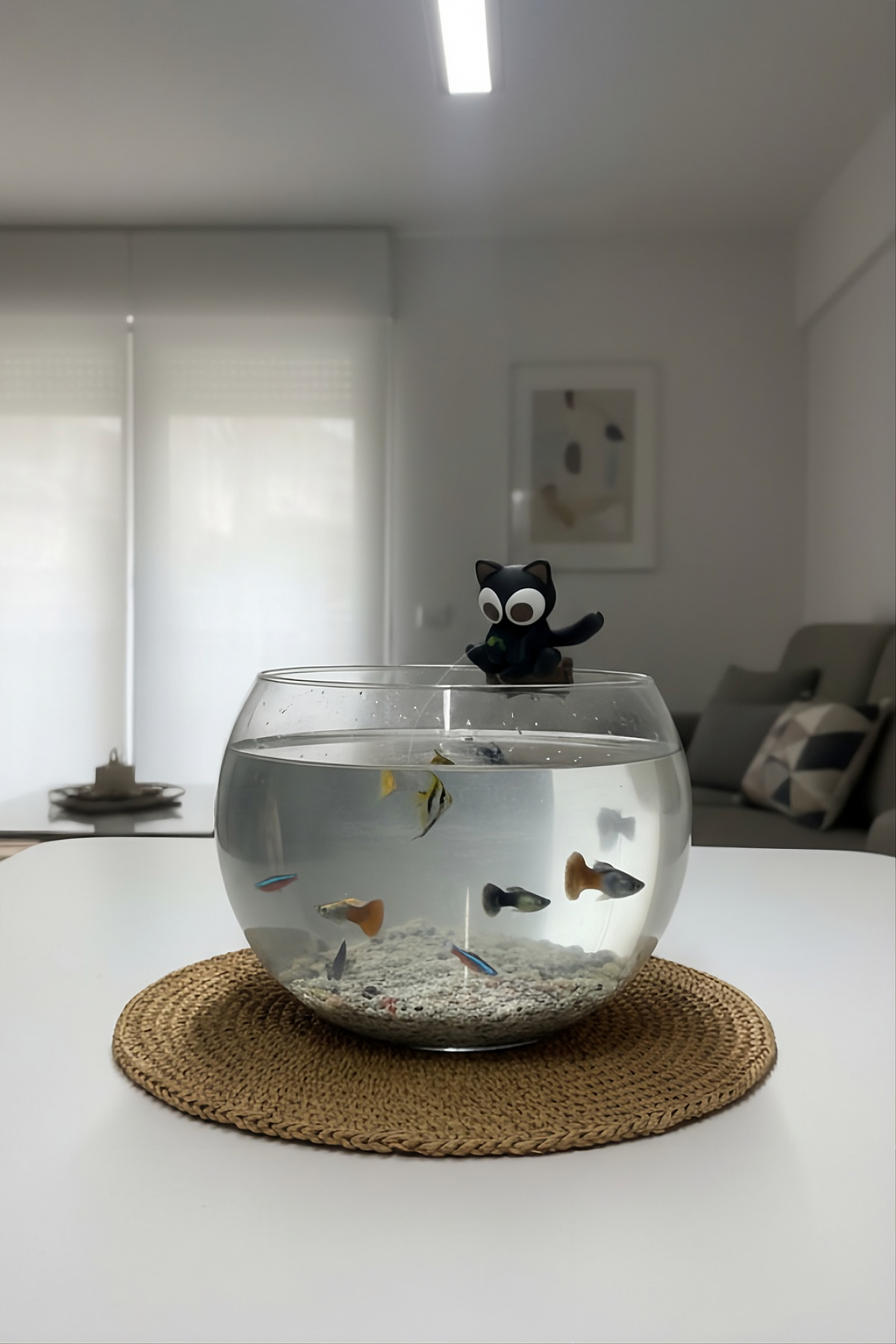 TUTACENTER Balık Tutan Kedi Fanus Aksesuarı | Fanus Uyumlu Dekoratif Kedi Figürü | Mini Sevimli Masa & Ev Dekoru - Fiyatı, Yorumları
