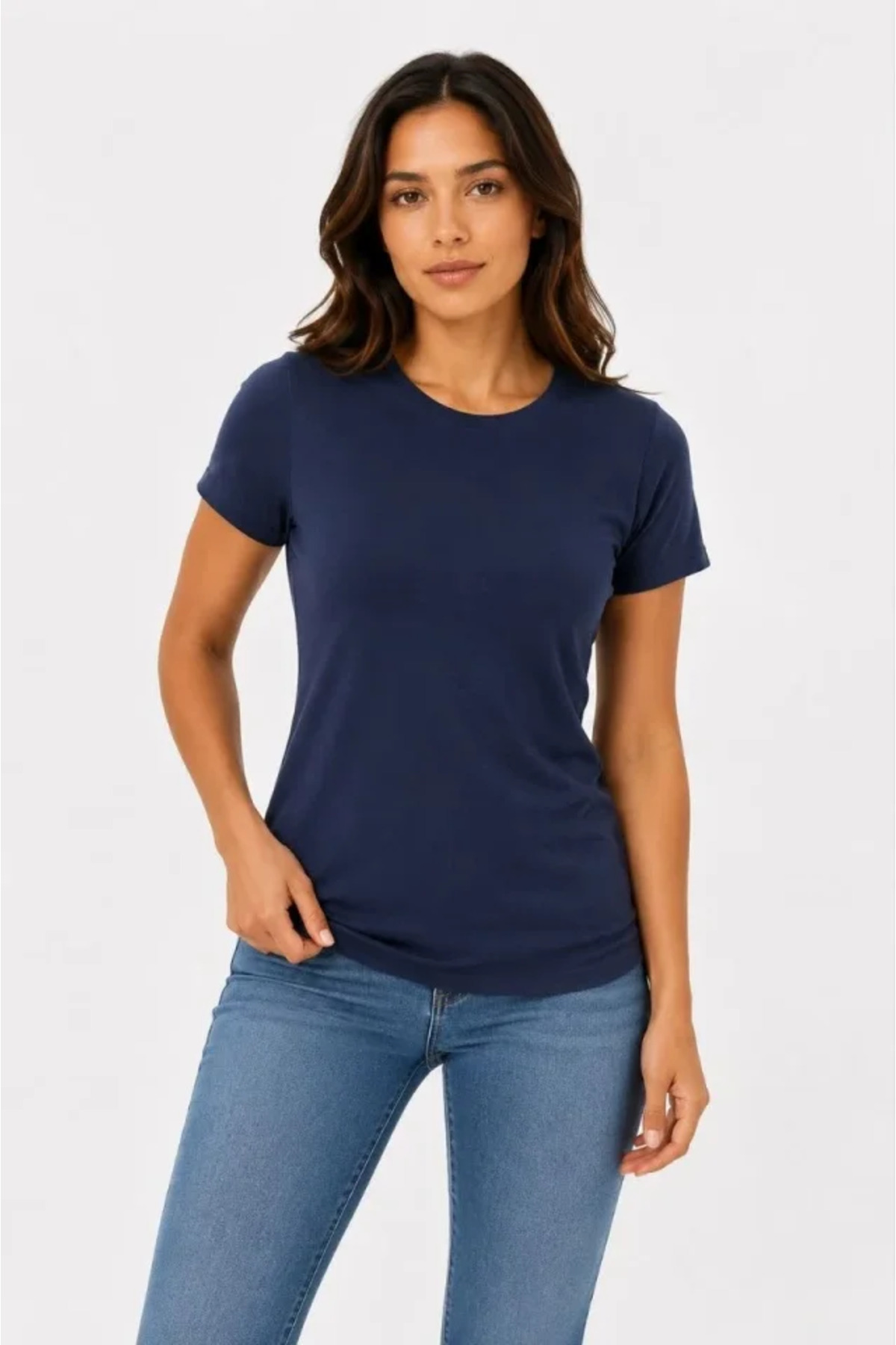 Basic Tişört Bisiklet Yaka Kısa Kol Günlük Yazlık Slim Fit T-Shirt - Lacivert alternatif görünüm