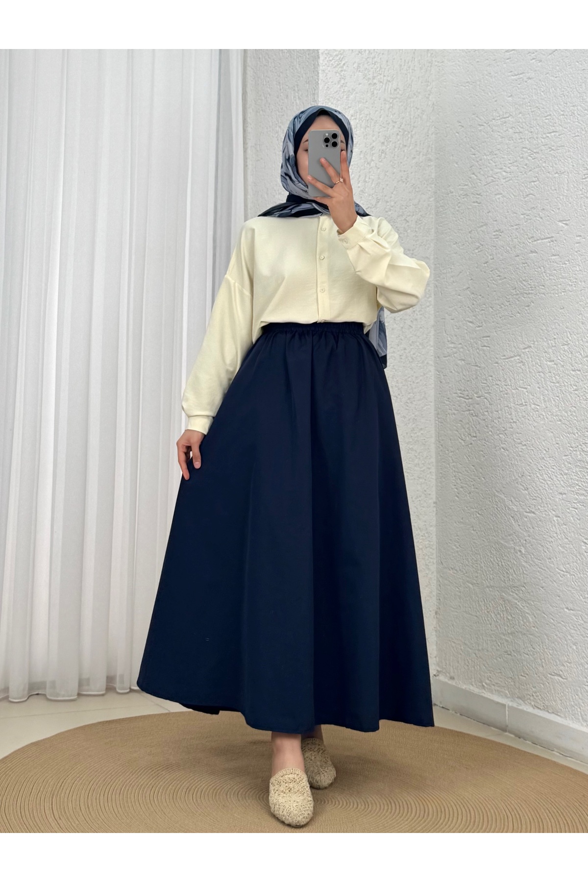 Mehri Poplin Skirt with Double Pockets -Zİ3143 Navy