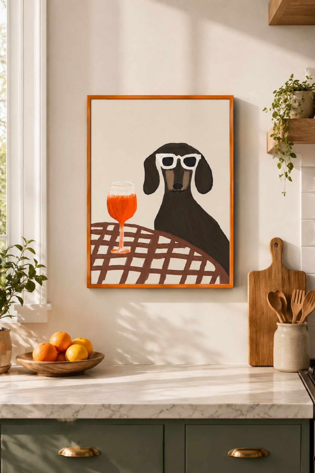 Şarap Kadehli Köpek Poster Minimal Mizahi Duvar Tablosu Çerçevesiz