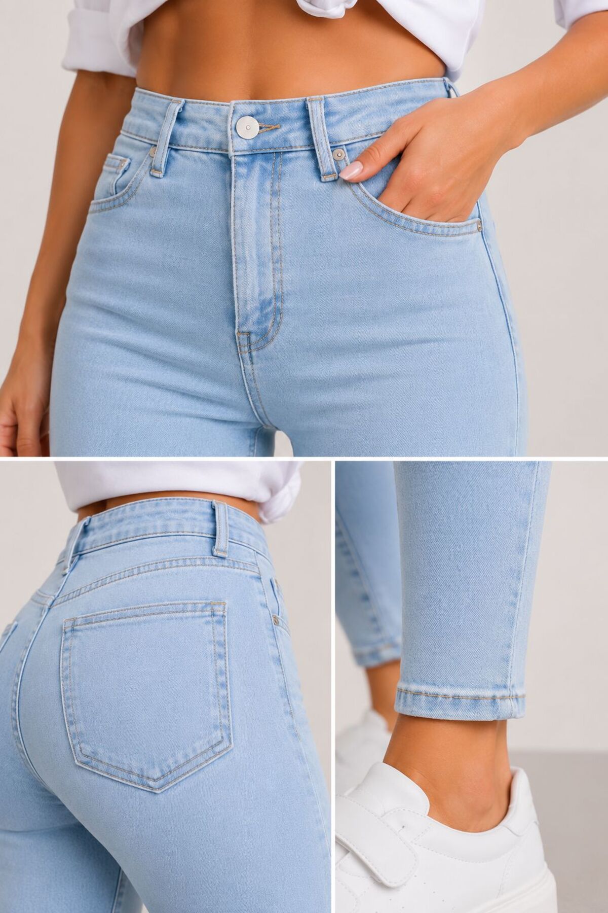 Lighter Jeans Kadın Açık Mavi Yüksek Bel Skinny Fit Toparlayıcı Jean Pantolon görsel 4