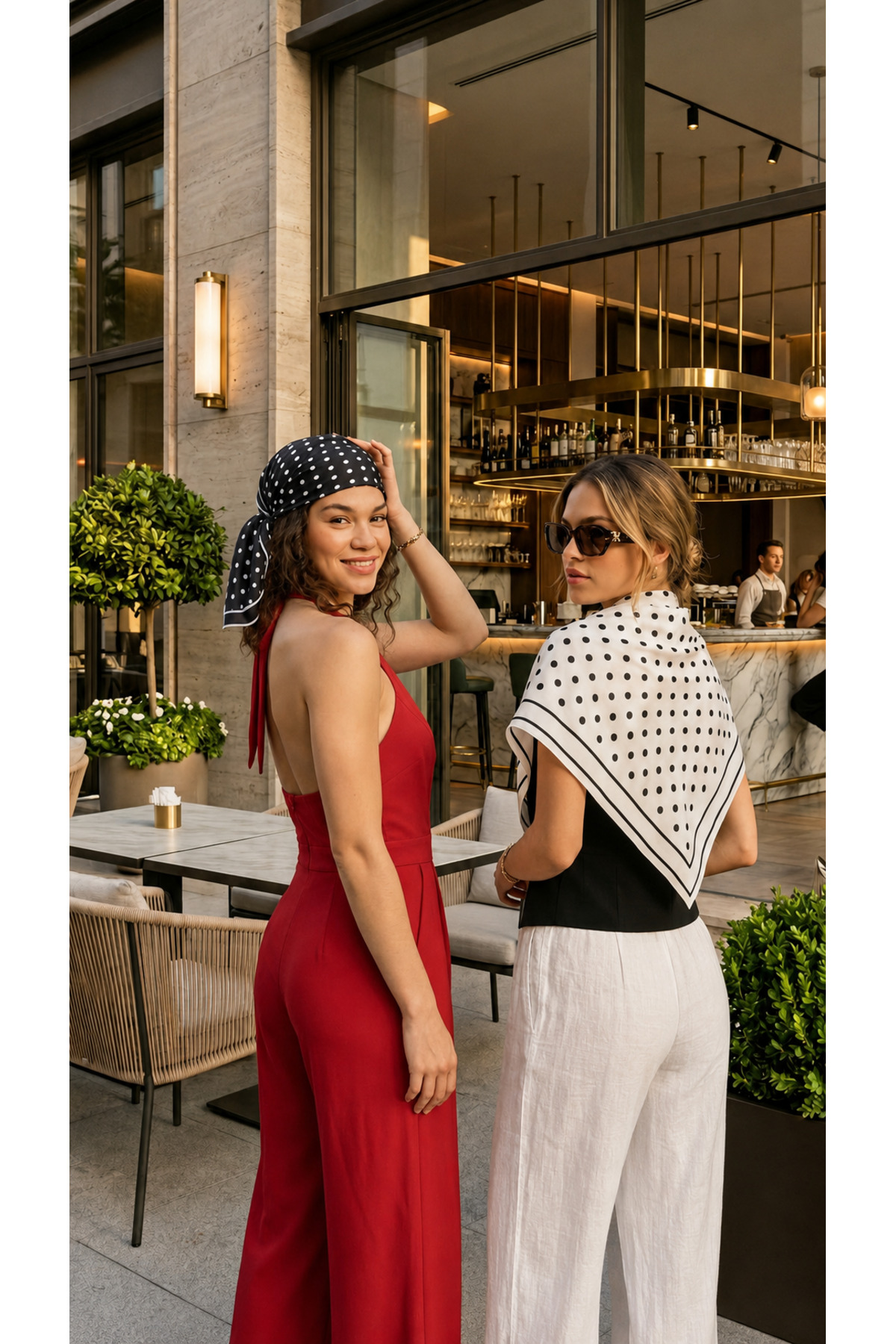 tarzınısec Tarzını Seç 2’li Siyah ve Beyaz Puantiyeli Fular Seti 70x70 cm Bandana / Saç Aksesuarı / Boyun Fuları