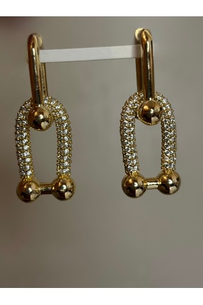 DuCa Handmade Gold Renkli Zirkon Taşlı Sallantılı Küpe Tfny Model Küpe