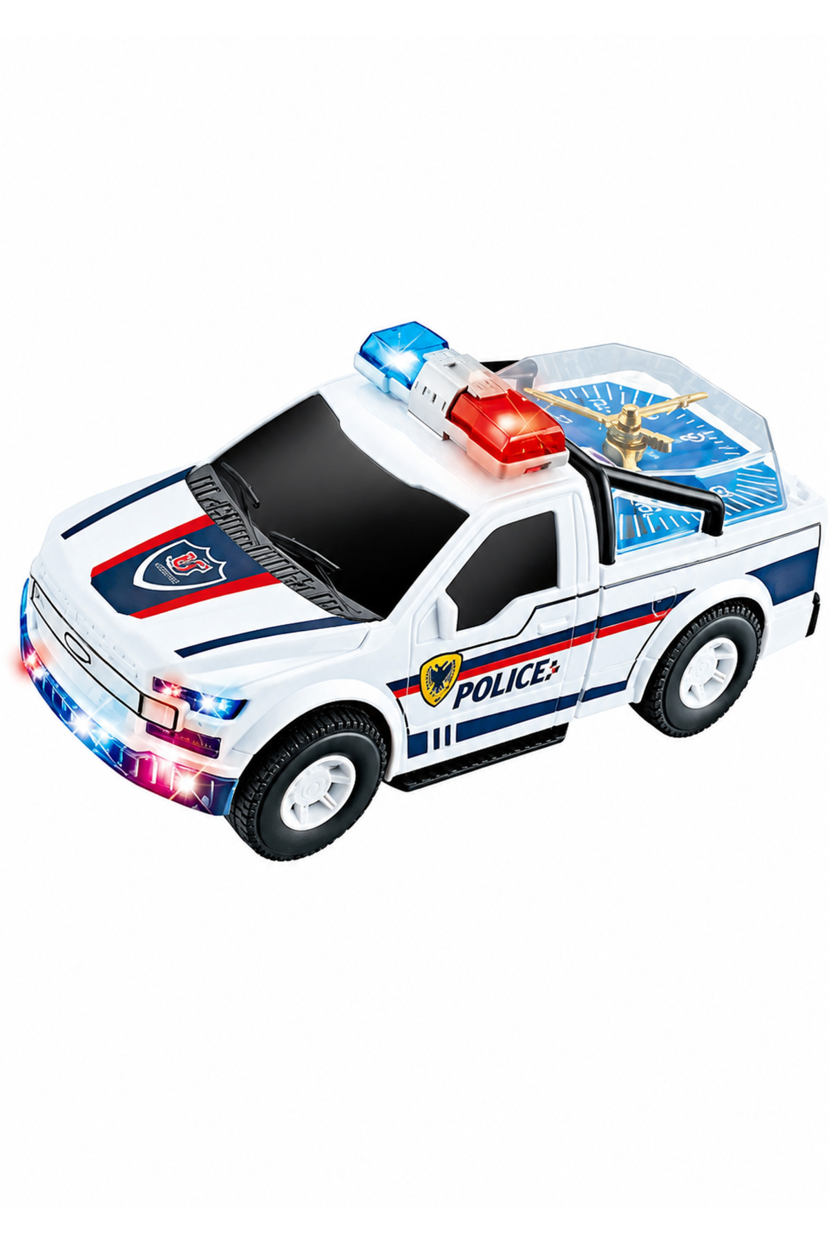 DAT Police Clock Car Toy for Kids with LED Lights, Siren Sound & Manual Clock – Electric Bump & Go Police Truck Toy Ages 3+