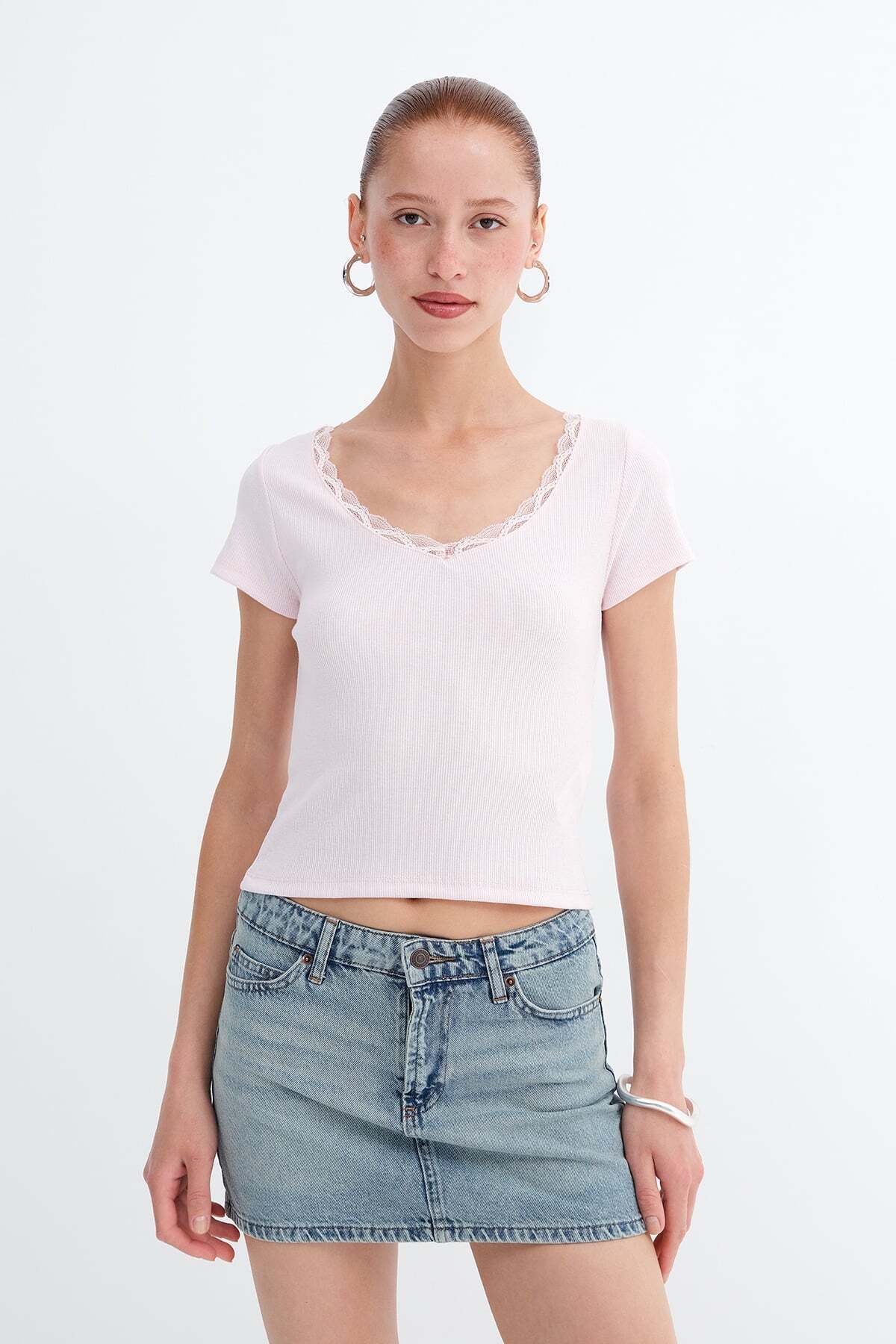 tee。 Addax Yakası Dantelli T-shirt P19818 - Fiyatı, Yorumları