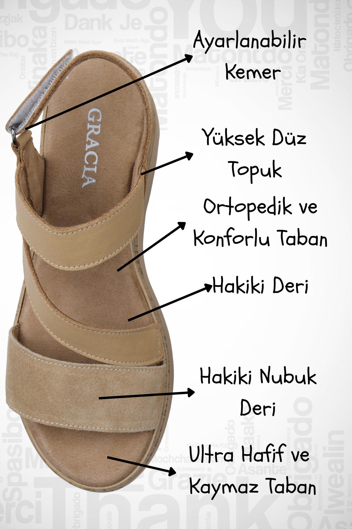 ALTA GRACIA Kadın Hakiki Deri ve Süet Sandalet Kalın Taban Ortopedik Ayakkabı Konfor Yazlık Plaj görsel 4