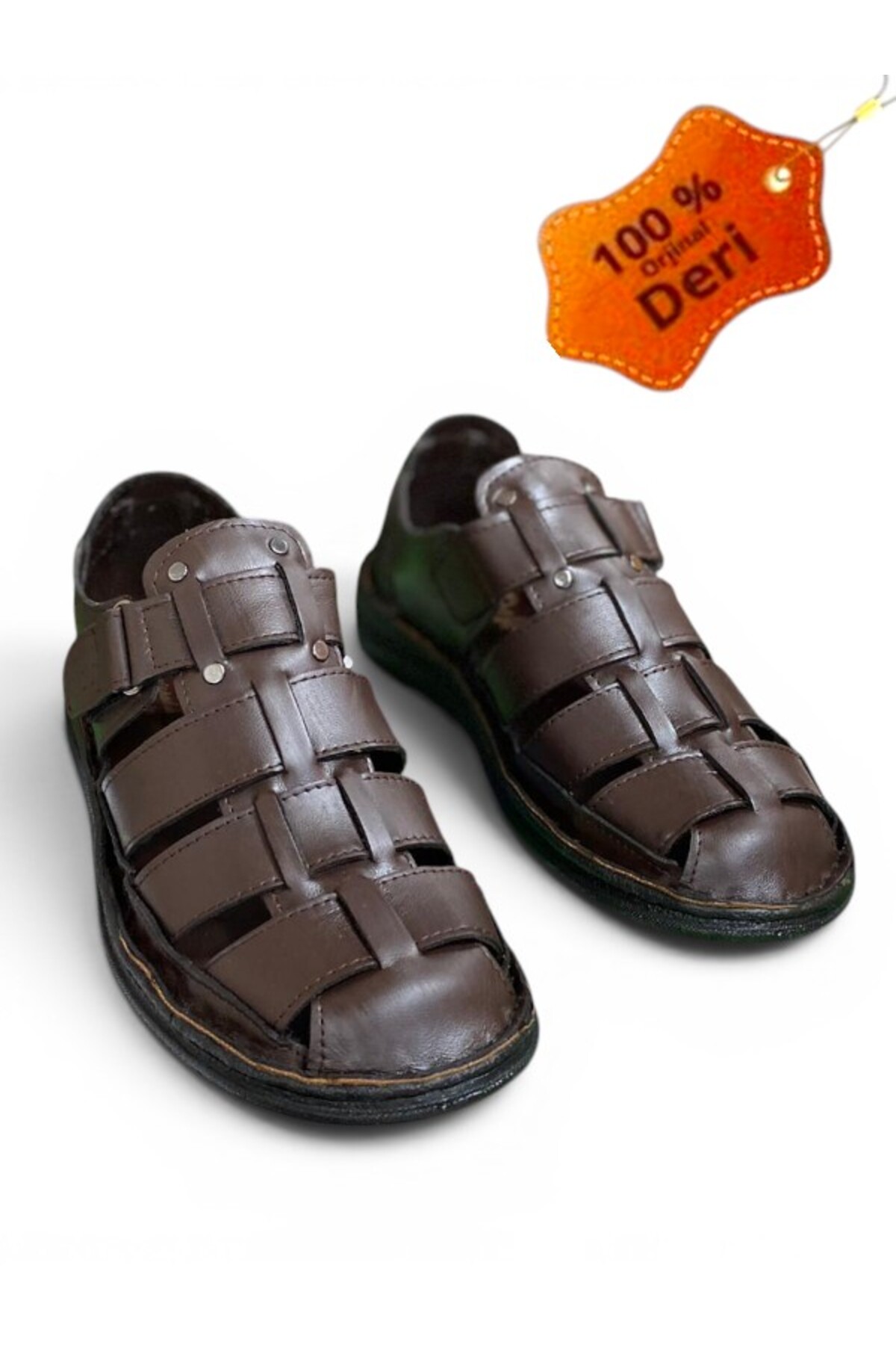 MAGIC SHOES Günlük Hakiki Deri Kahverengi Ortopedik Tabanlı Erkek Sandalet görsel 2