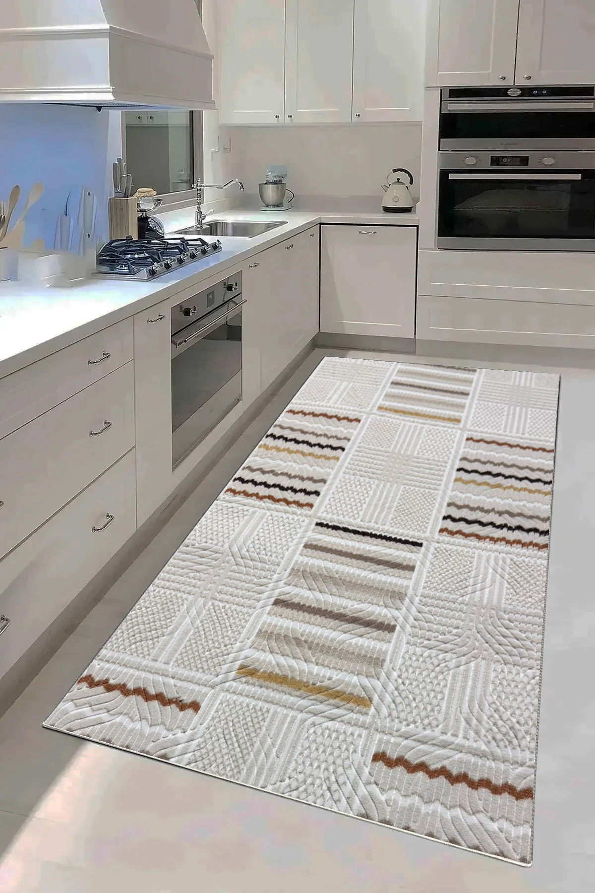 Modern Multi Cream Color Washable Anti-Slip Base Embossed Runner Living Room Kitchen Nursery Rug