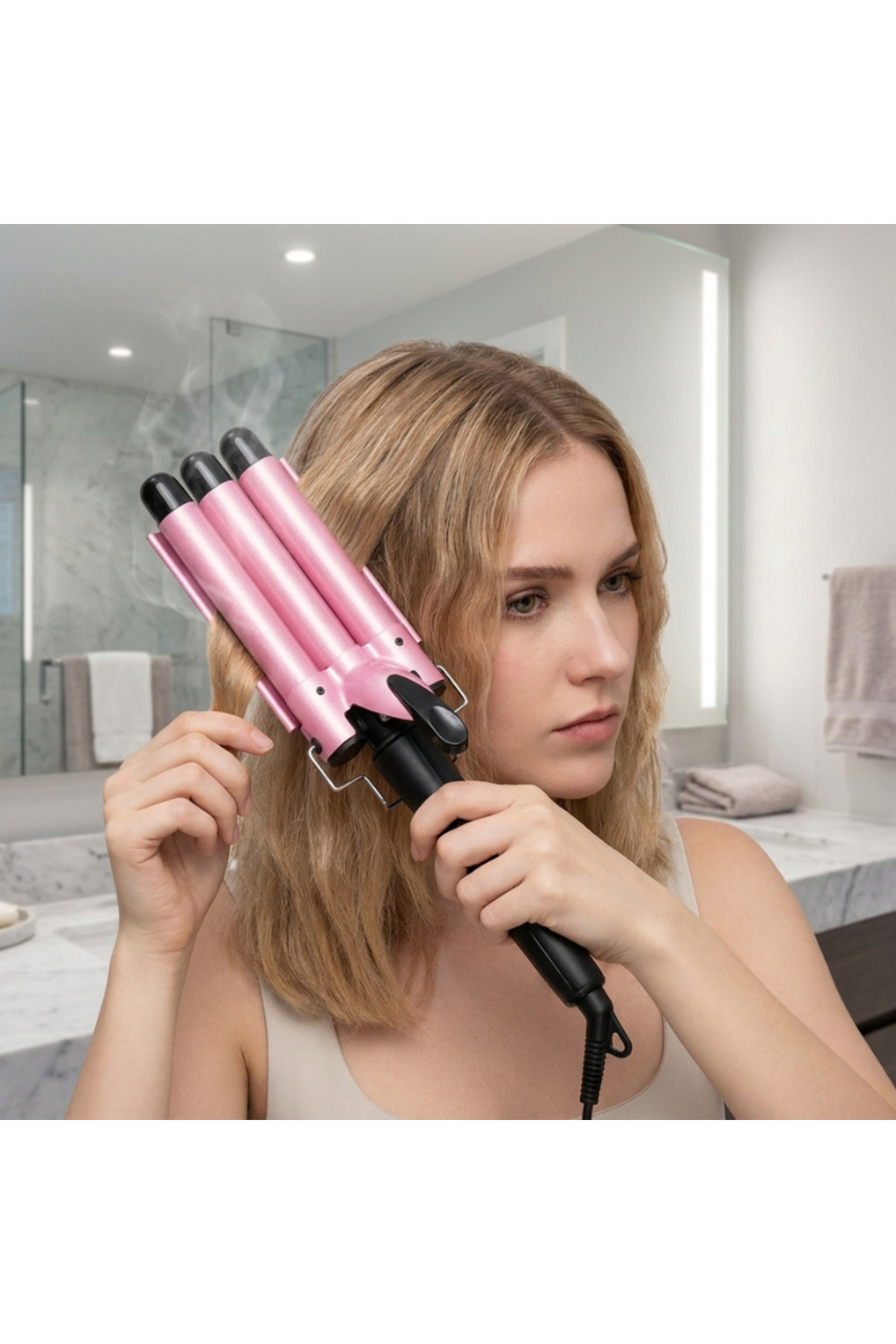 idei 3-Button Hair Curler for Big Waves, Pink and Black
