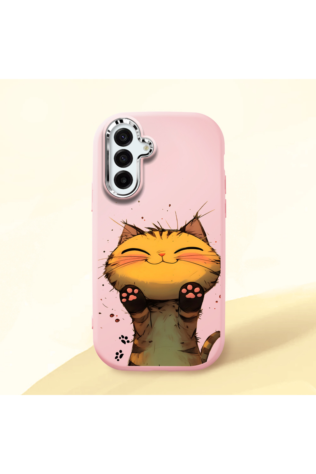 Samsung Galaxy A17 Compatible Case camera protector Pink Silicone Couple Phone Case with Cat Pattern