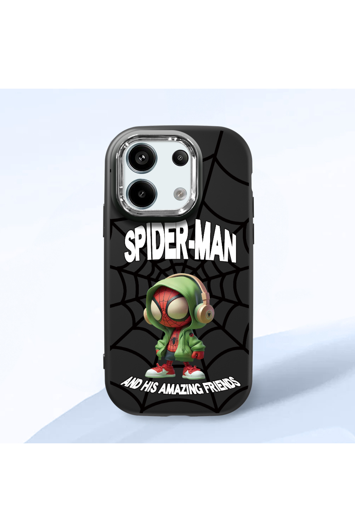 Redmi Note 13 Pro 5G Compatible Case camera protector Black Silicone Couple Phone Case with Spider Pattern