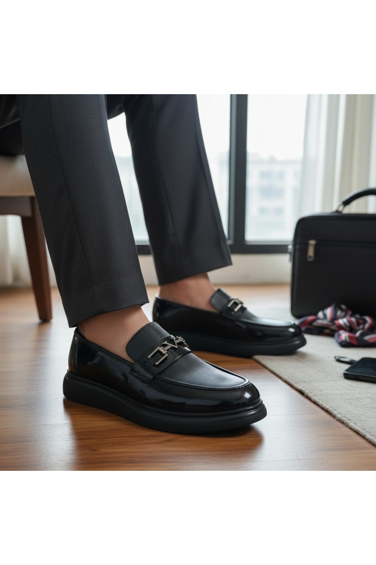 RAYVORA Men's Patent Leather Laceless Classic Shoes Suitable for Poly Soles and Suits