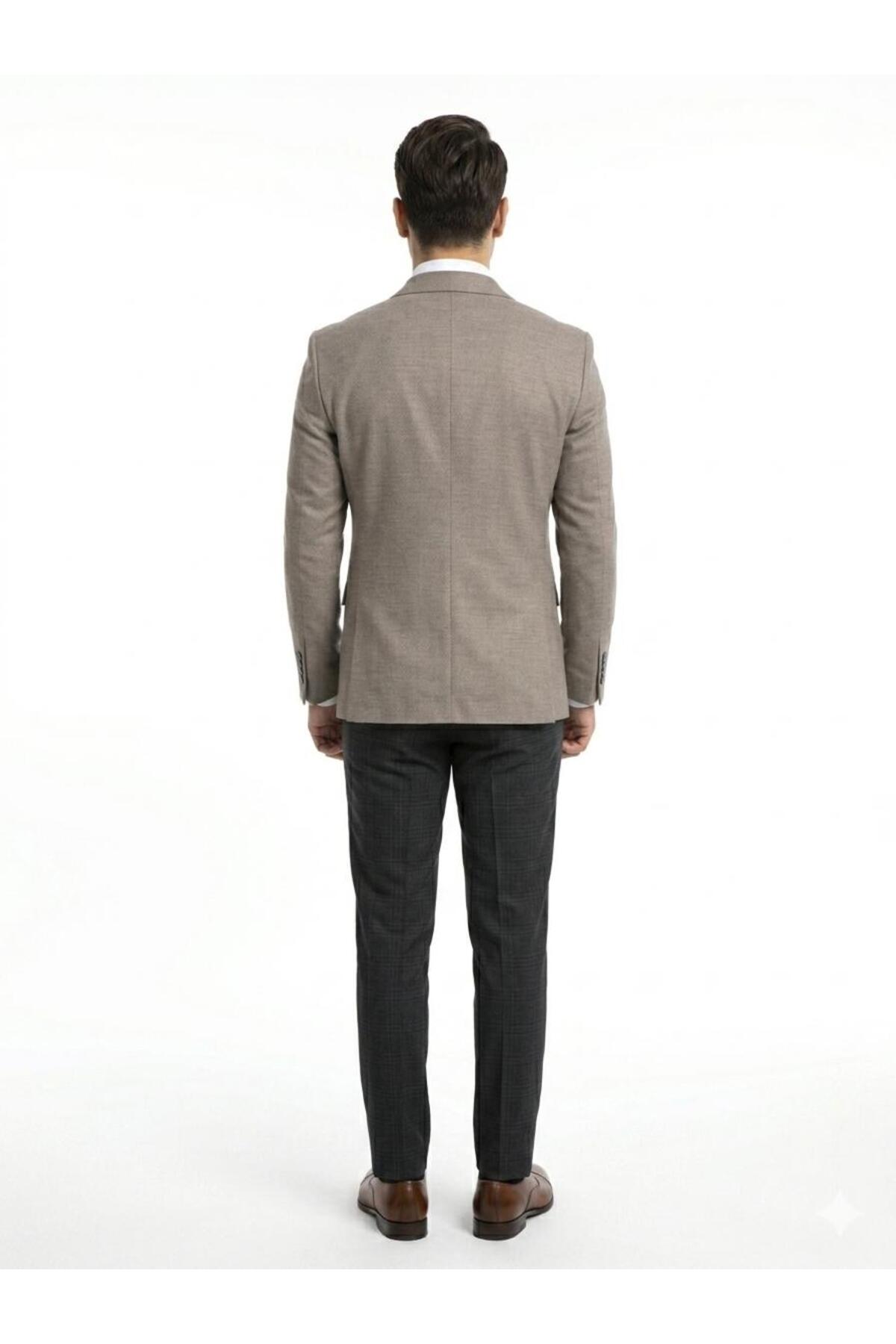 Presto Erkek 6 Drop Regular Fit Bej Sivri Yaka Ceket, Seçkin Kumaş, Özel Kalıp, İtalyan Kesim, Üstün İnce İşçilik, Modern Siluet | Düğün, Davet, İş Hayatı ve Smart Casual Şıklık | 1721-040 görsel 5