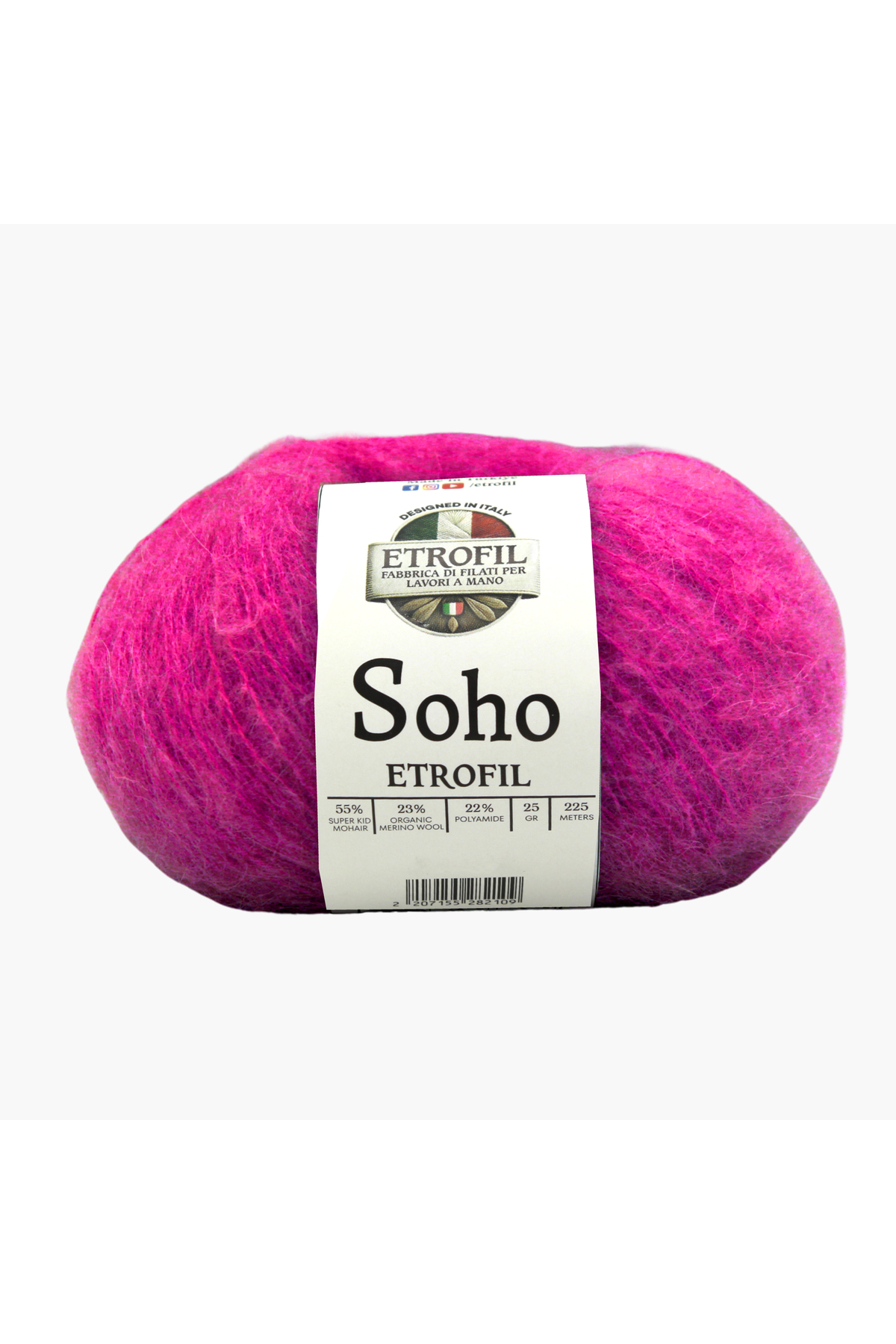 Soho Knitting Yarn Fuchsia 55% Super Kid Mohair 23% Organic Merino Wool 22% Polyester 25g 225m (73412)