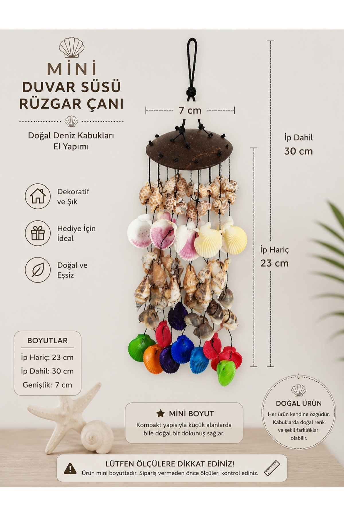 Mini Shell Wind Bell Wall Ornament Handmade Decorative Hanger 23 cm