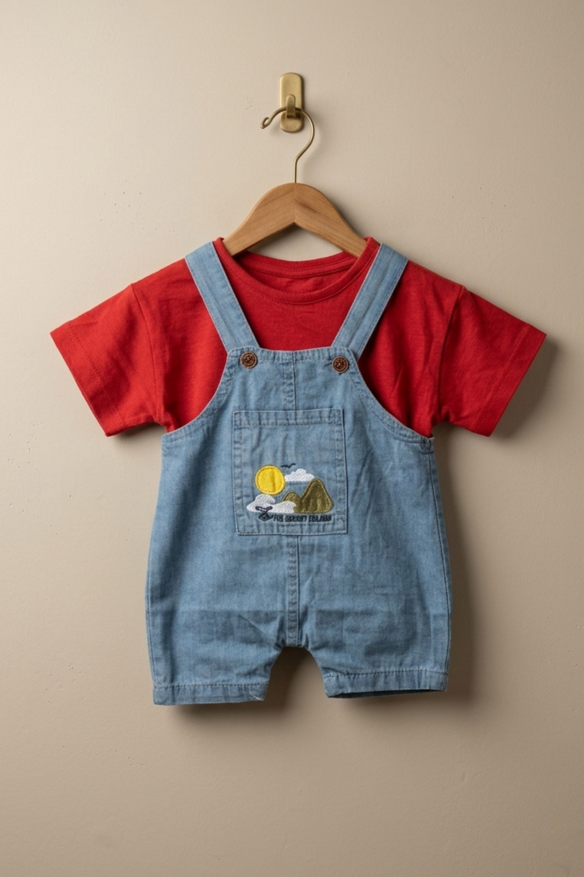 Denim Dungaree Buttoned T-Shirt Summer Baby Boy 2pcs Set