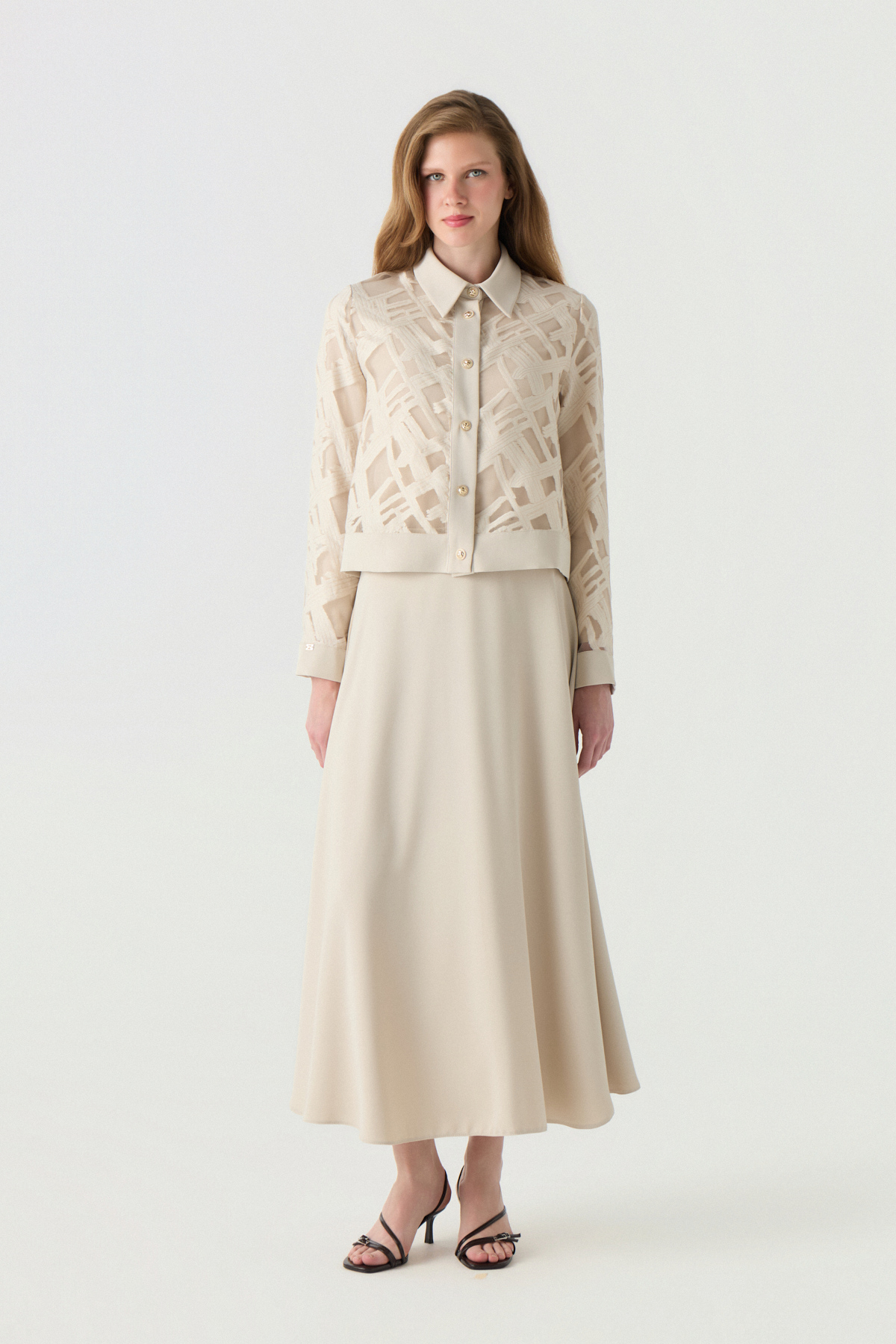 Zühre Textured Buttoned Classic Collar Beige Suit 1925