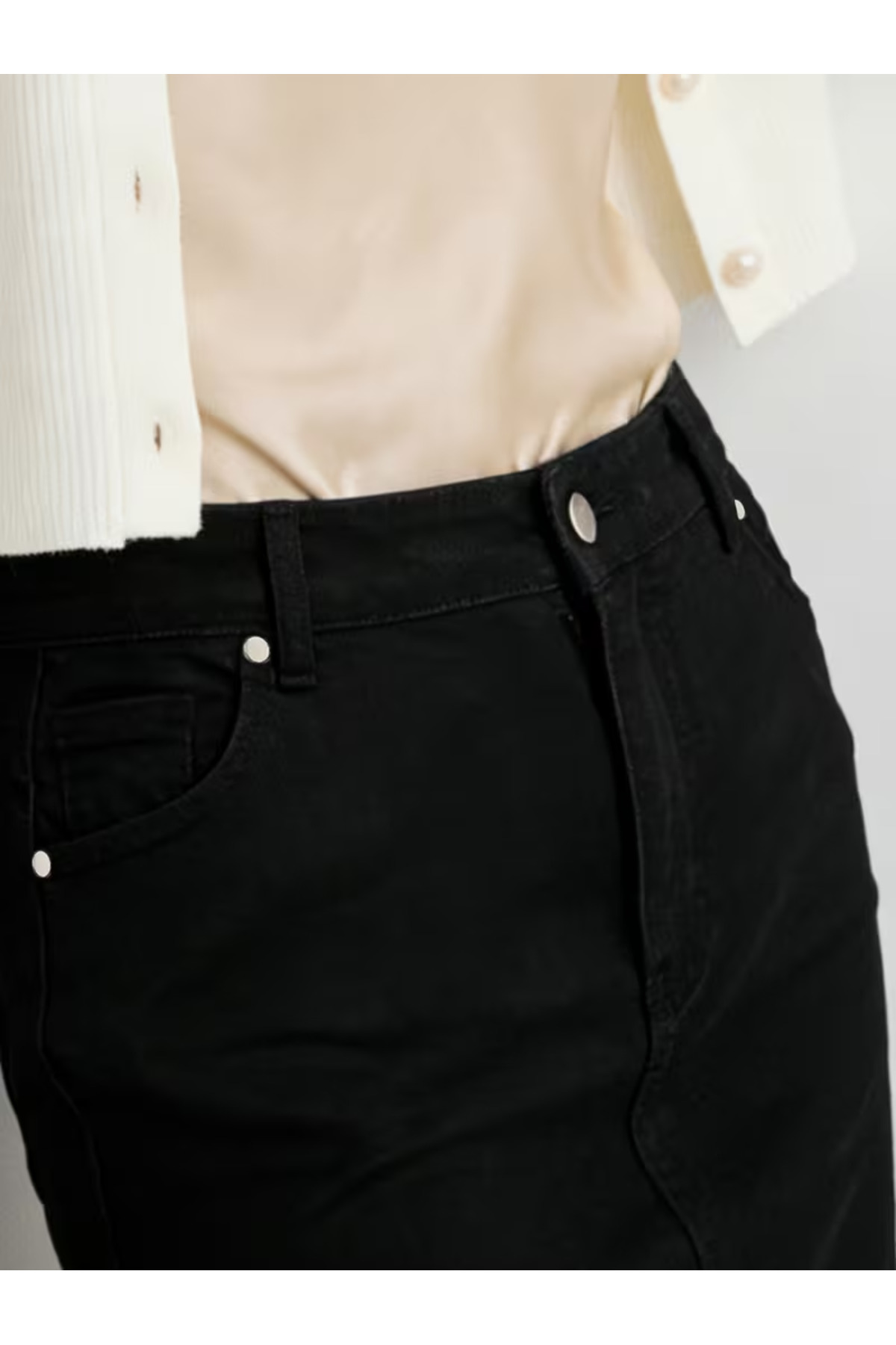 LAYAL MY BEAUTY Kadın Jeans Arka Yırtmaçlı Cepli Günlük Denim Kot Etek Yeni Sezon görsel 5