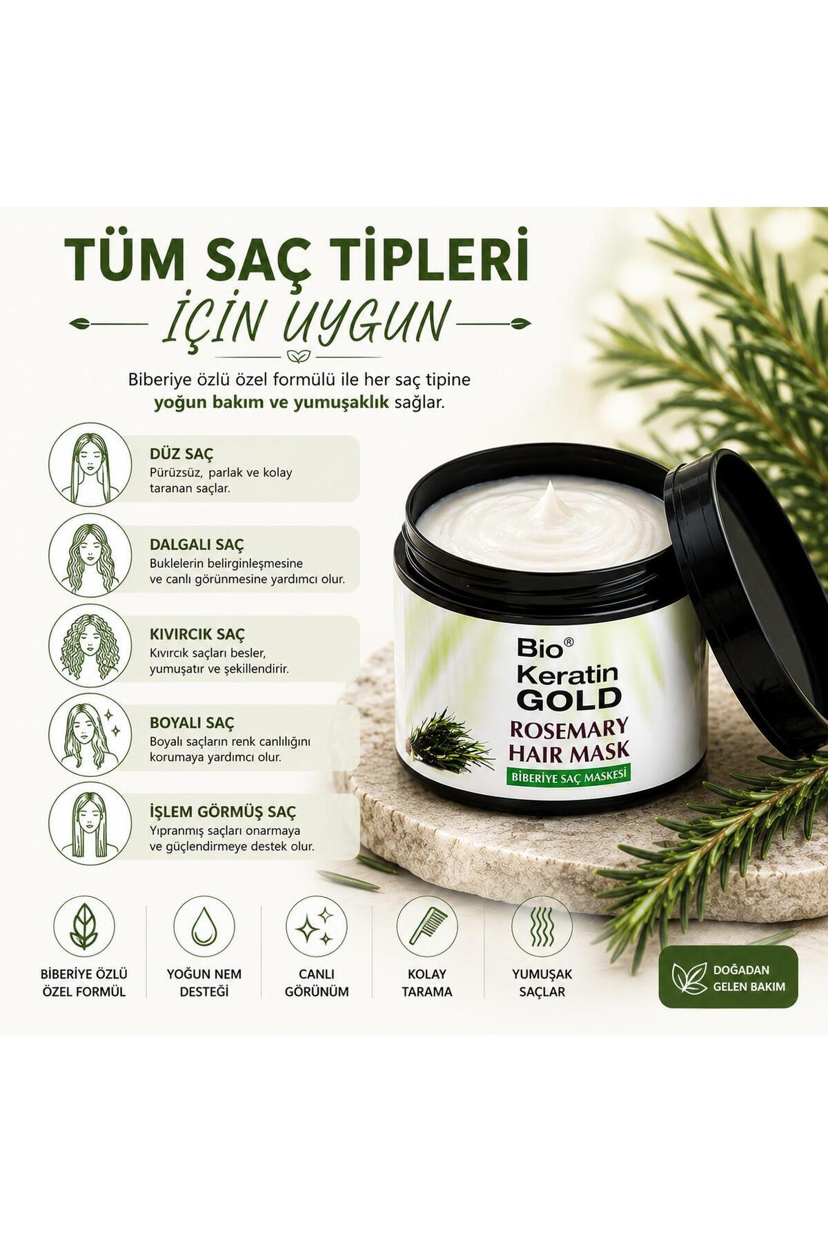 Biberiye Saç Maskesi 500ml Rosemary Hair Mask Yoğun Nem ve Bakım — A449 — تصویر 6 از 6