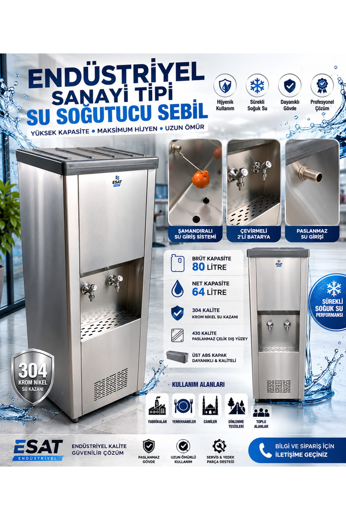 80 LT Endüstriyel Sanayi Tipi Su Soğutucu Sebil