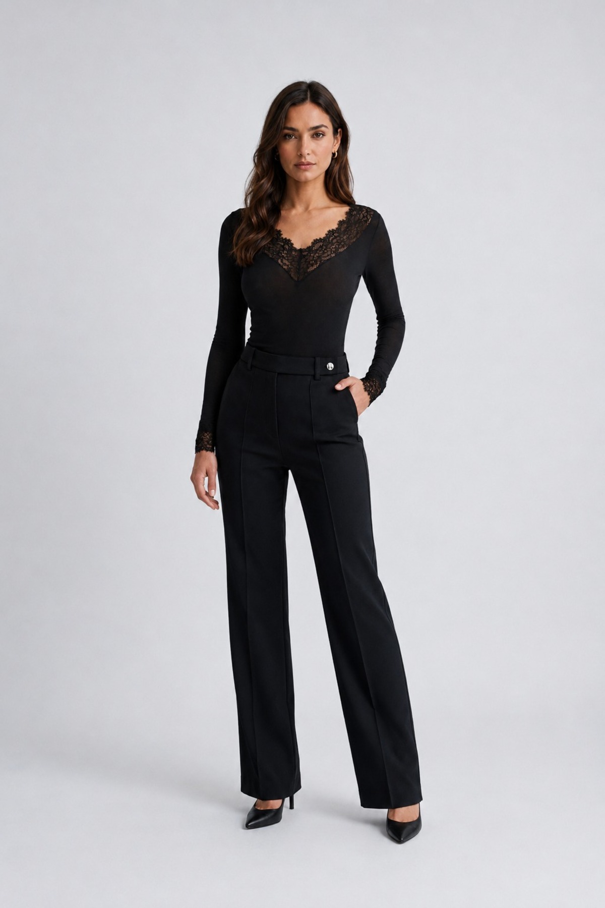 unika boutique Dantelli Kaşmir Uzun Kollu Bluz görsel 2