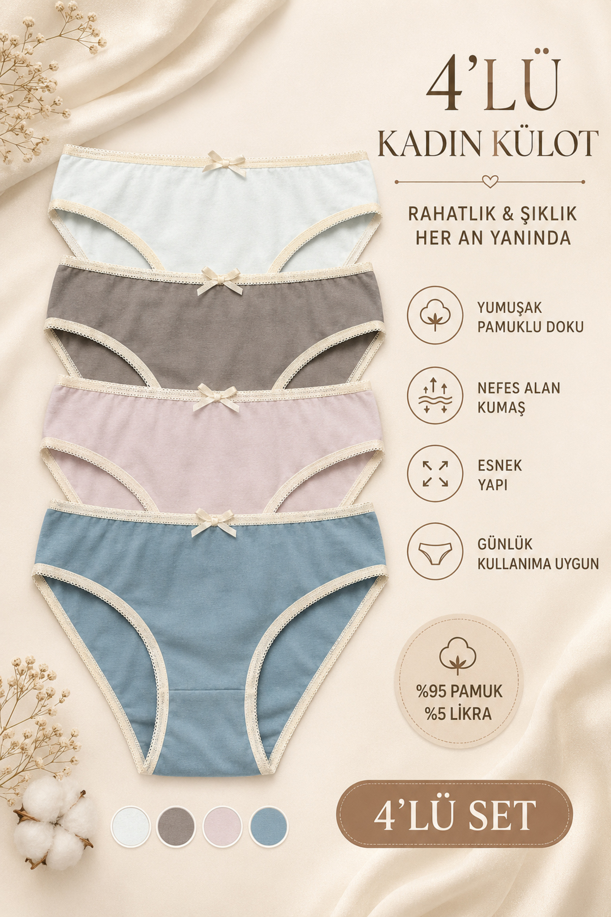 Nicoletta Kadın Külot 4 Lü Paket Likralı Pamuklu görsel 2