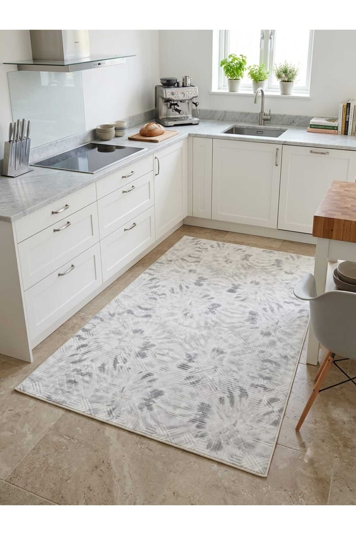 Aksu mastel Non-Slip Based Cut Embossed Living Room Corridor Kitchen Washable Grey
