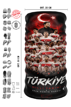 e-Taktik 2026 Dünya Kupası - Türkiye Milli Takımı Boyunluk Bandana Maske - He...