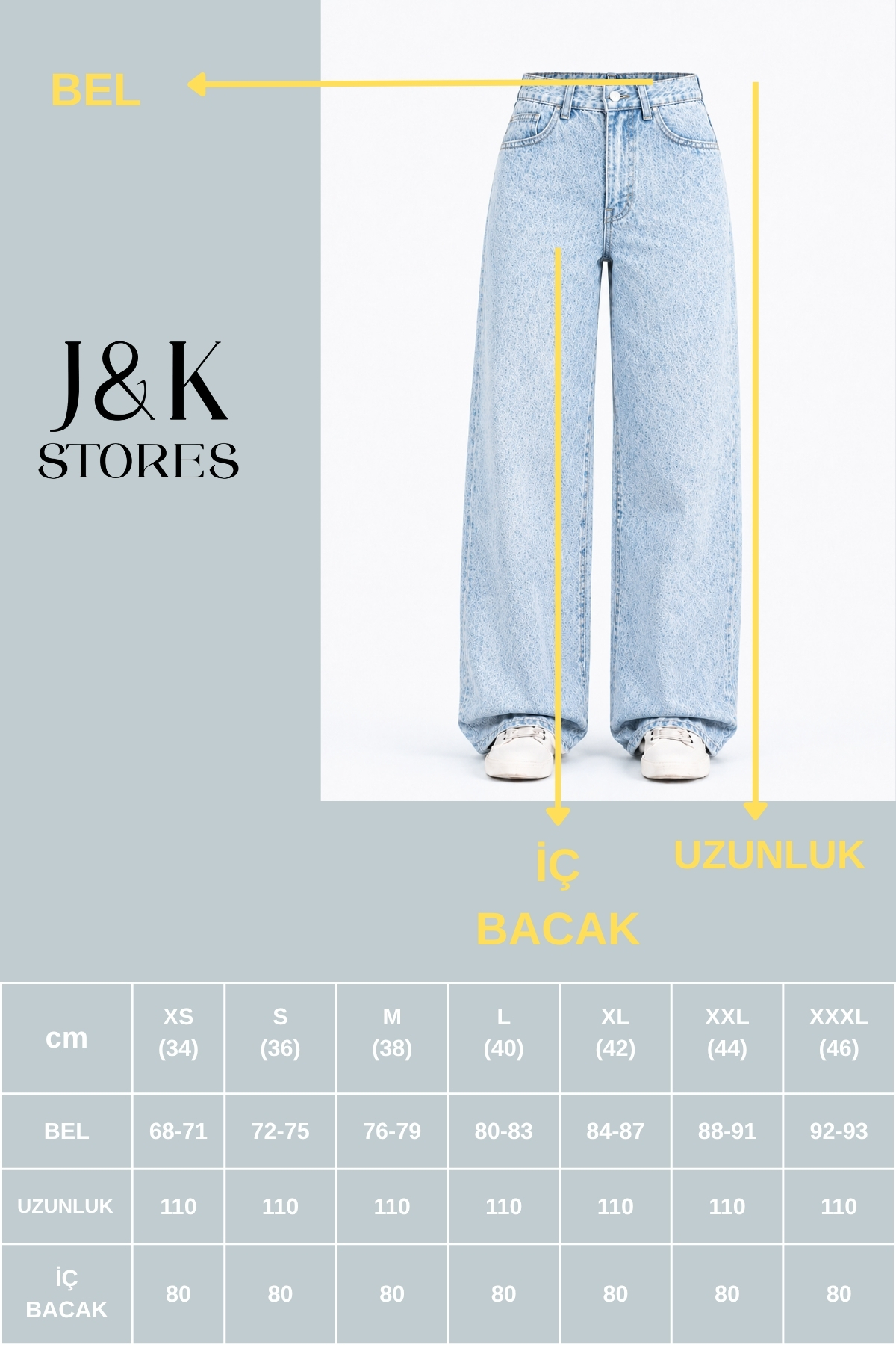 J&KSTORES  Kadın Yüksek Bel Bol Paça Jean Kot Palazzo Pantolon - Görsel 3