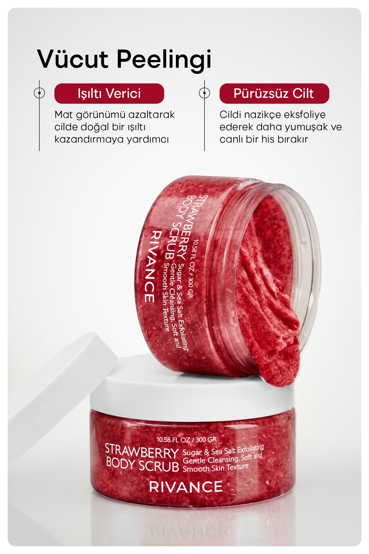 Çilekli Vücut Peelingi Şeker ve Deniz Tuzlu Arındırıcı ve Canlandırıcı Body Scrub 300 gr — 8684790344296 — تصویر 2 از 6