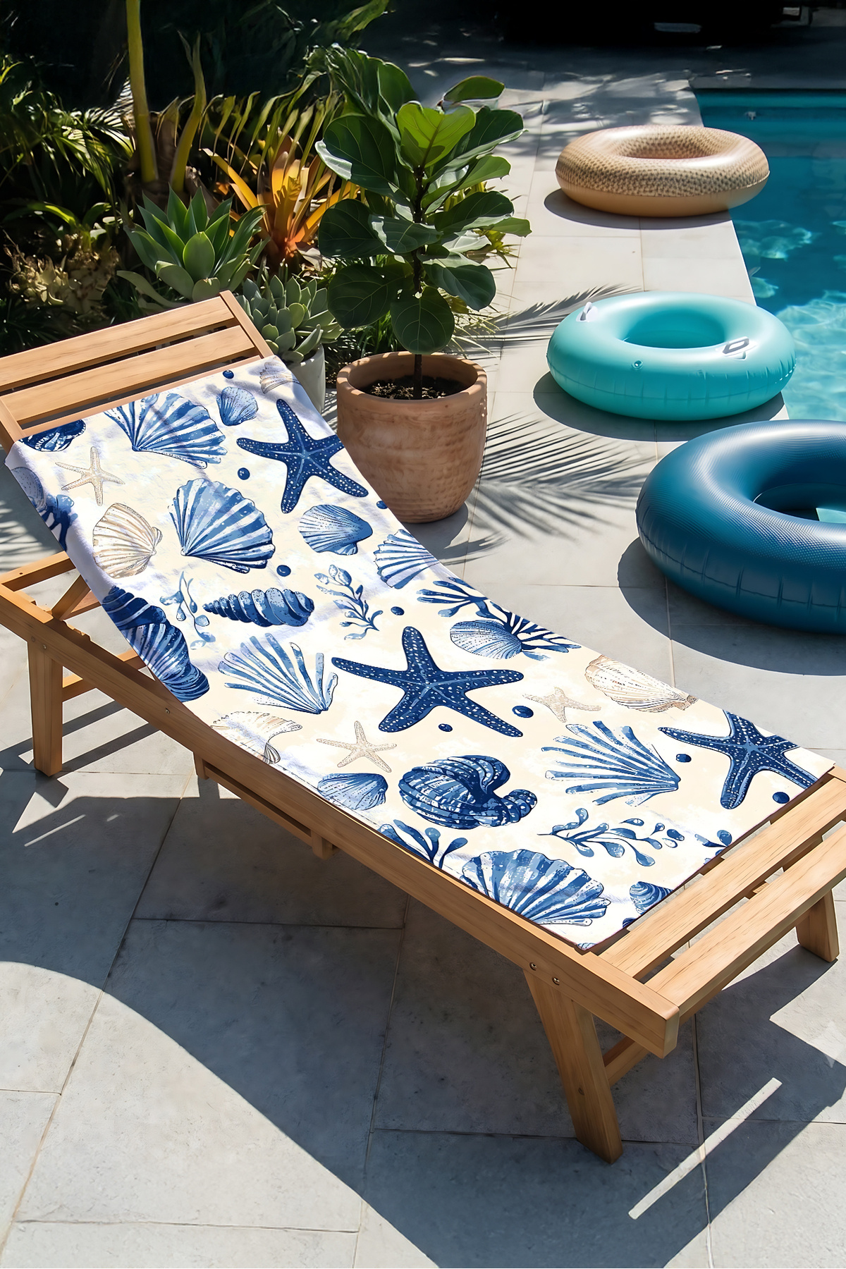 Sea Shell Star Seahorse Beach Towel - Marine Mediterranean Blue White Fast Drying Microfiber Towel