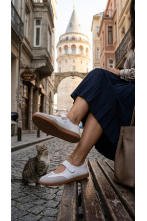 rumgay Kadın Beyaz çizgili kadın cırtlı sambabet tarz sneaker ayakkabı
